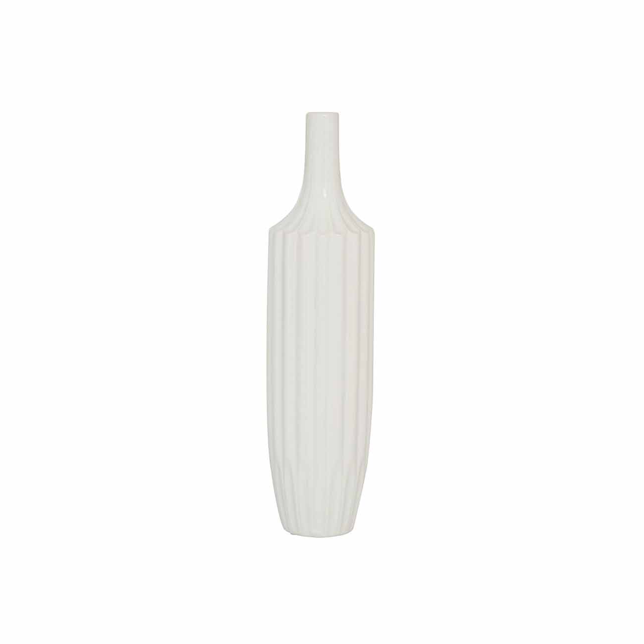 Jarron de ceramica blanca con textura de rayas