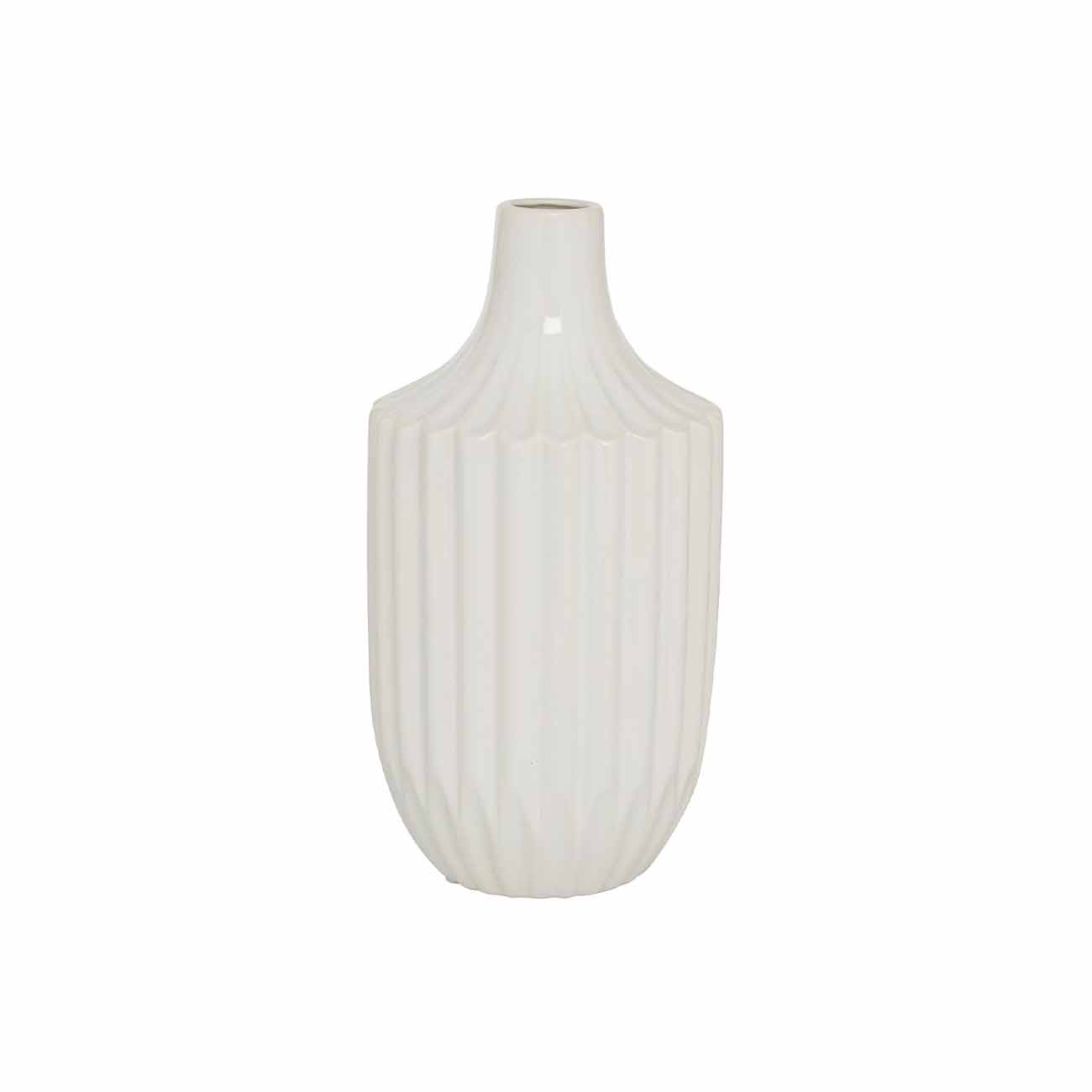 Jarron de ceramica blanca acanalada