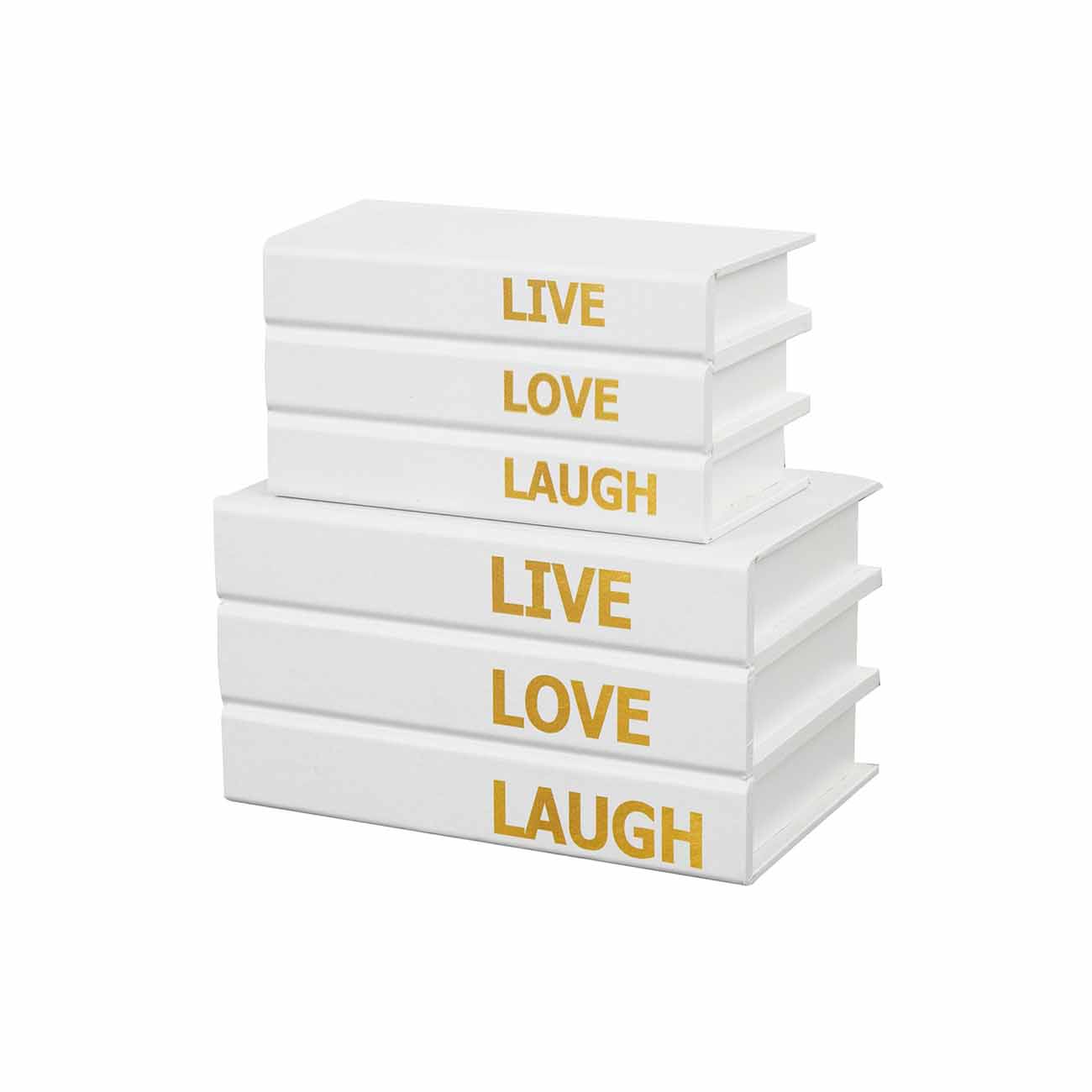 Juego de 2 cajas decorativas de libros en lona blanca con letras doradas