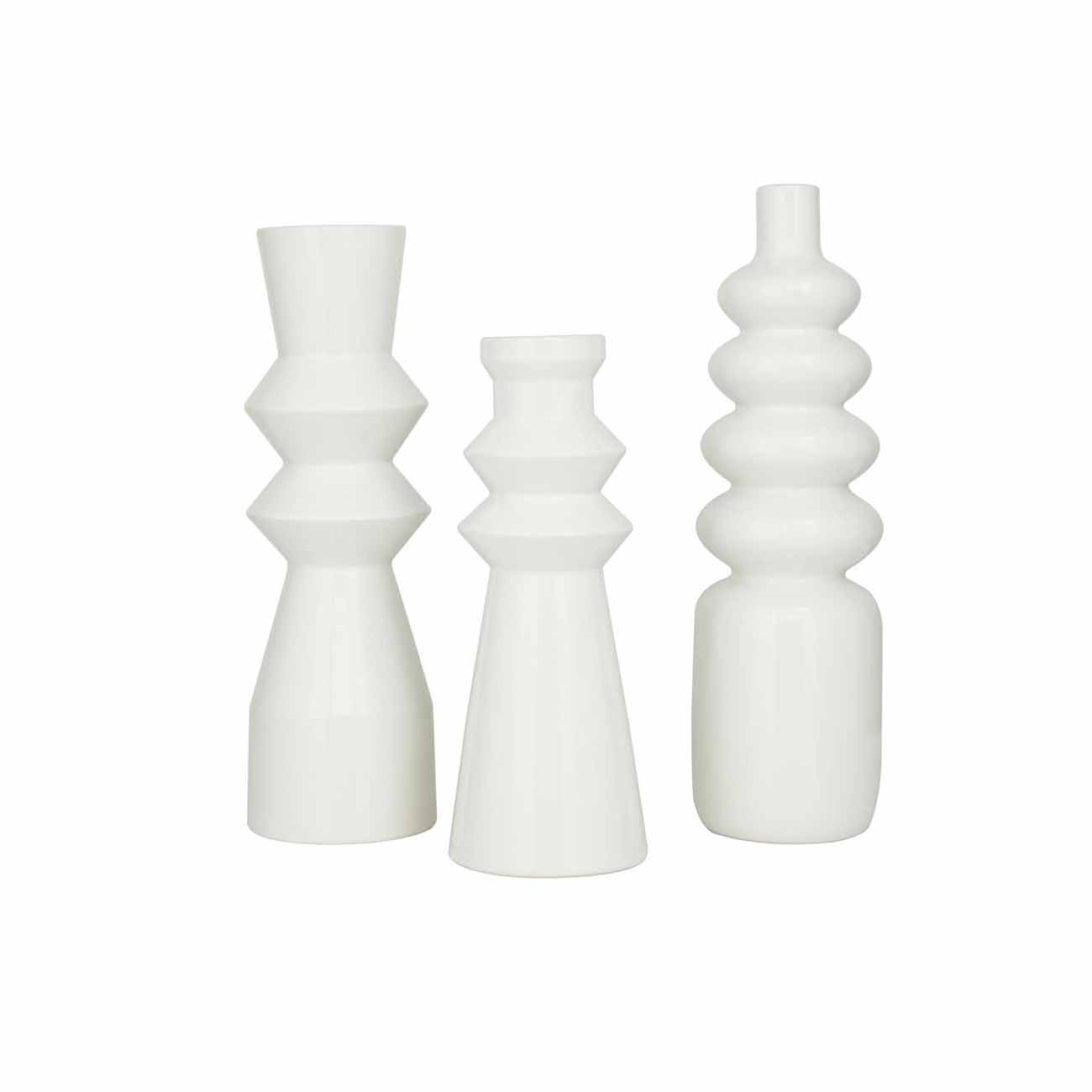 Juego de 3 jarrones de ceramica blanca con textura de burbujas