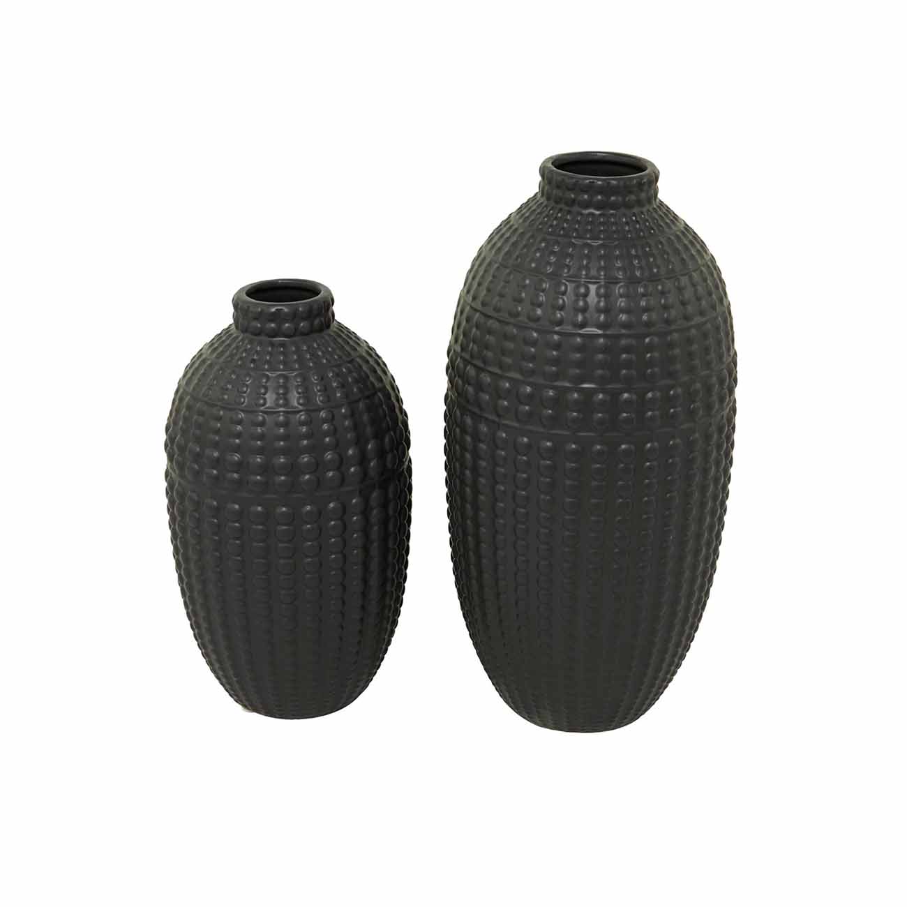 Juego de 2 jarrones de ceramica negra con textura
