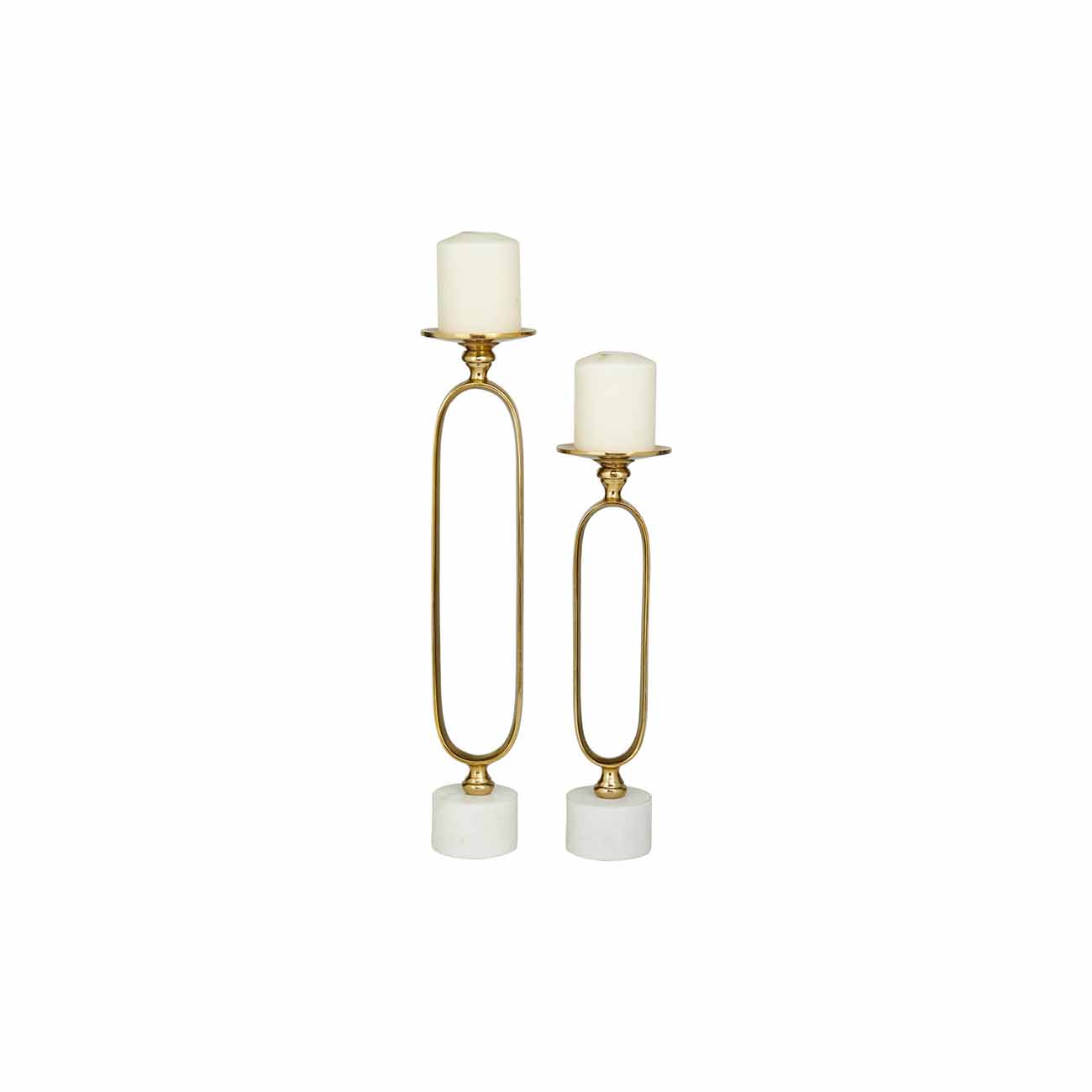 Juego de 2 candelabros de aluminio dorado con base de marmol