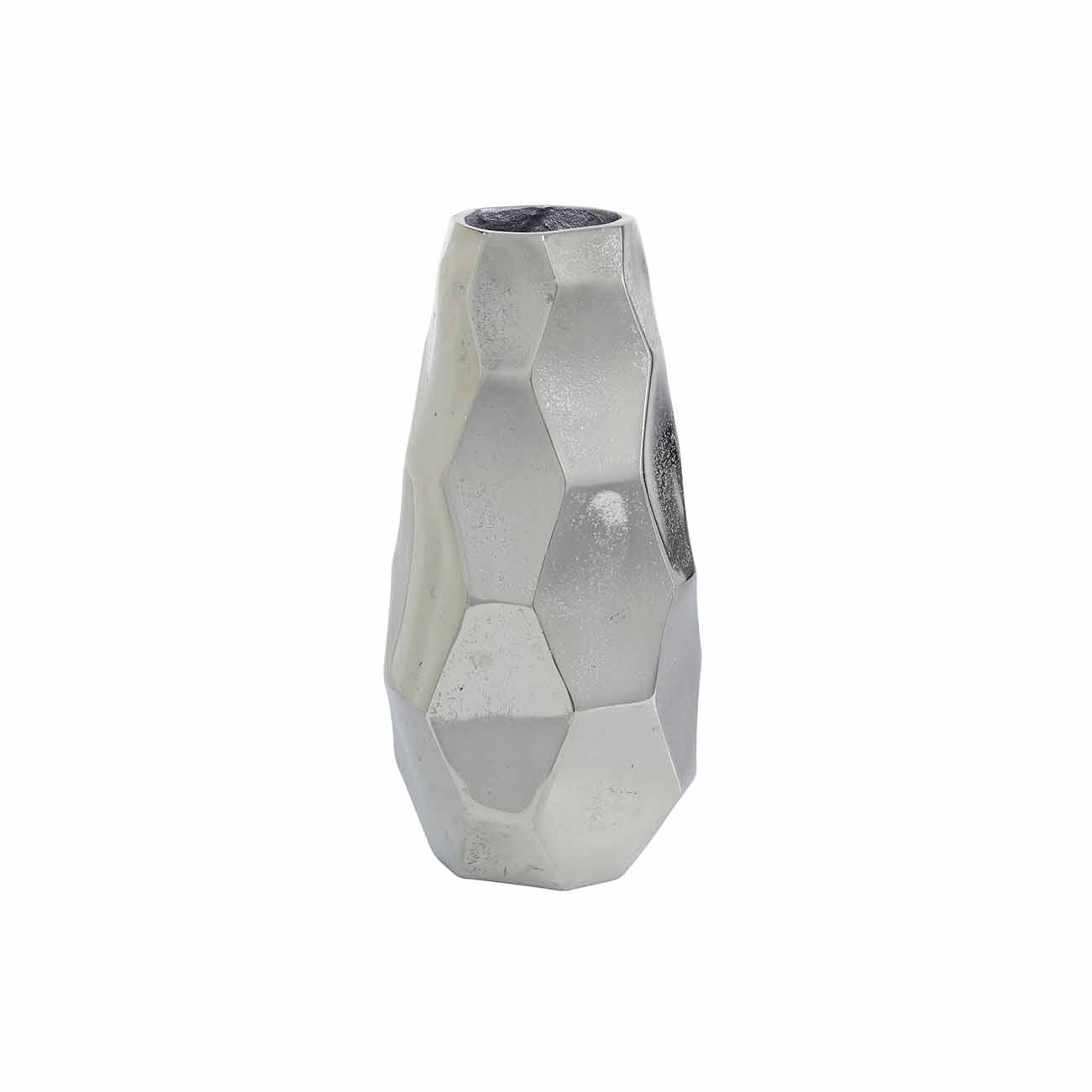 Jarron geometrico de aluminio plateado