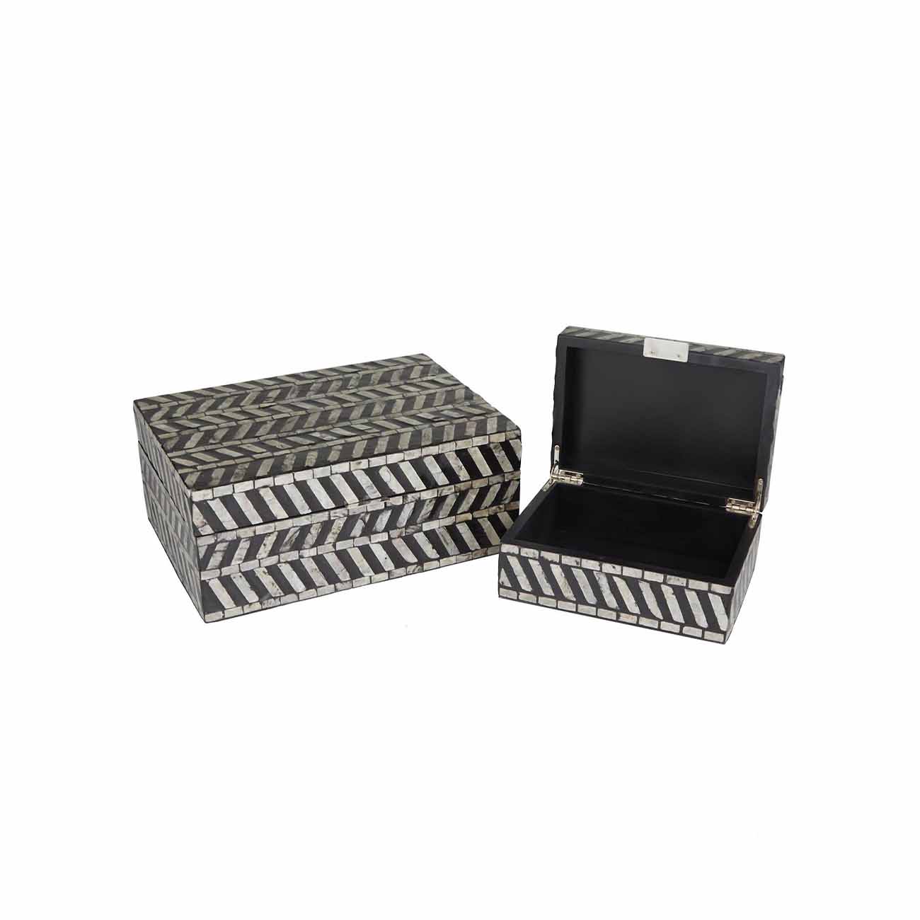 Juego de 2 cajas decorativas con diseño de chevron de concha nácar gris