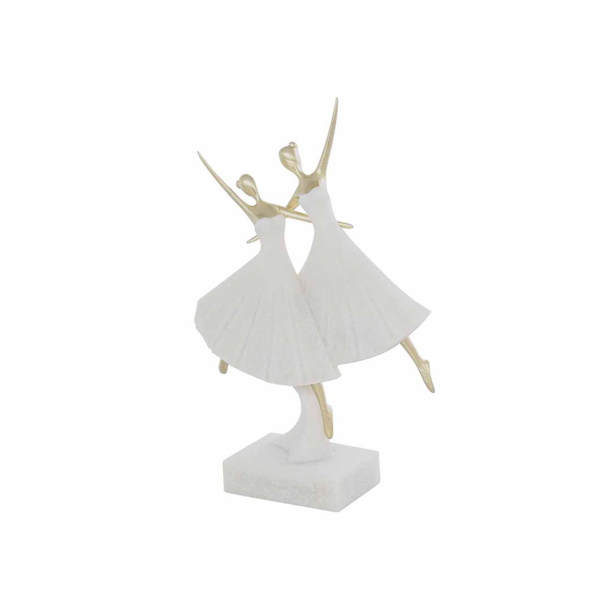Escultura de bailarinas de ballet en polipiedra crema con detalles dorados
