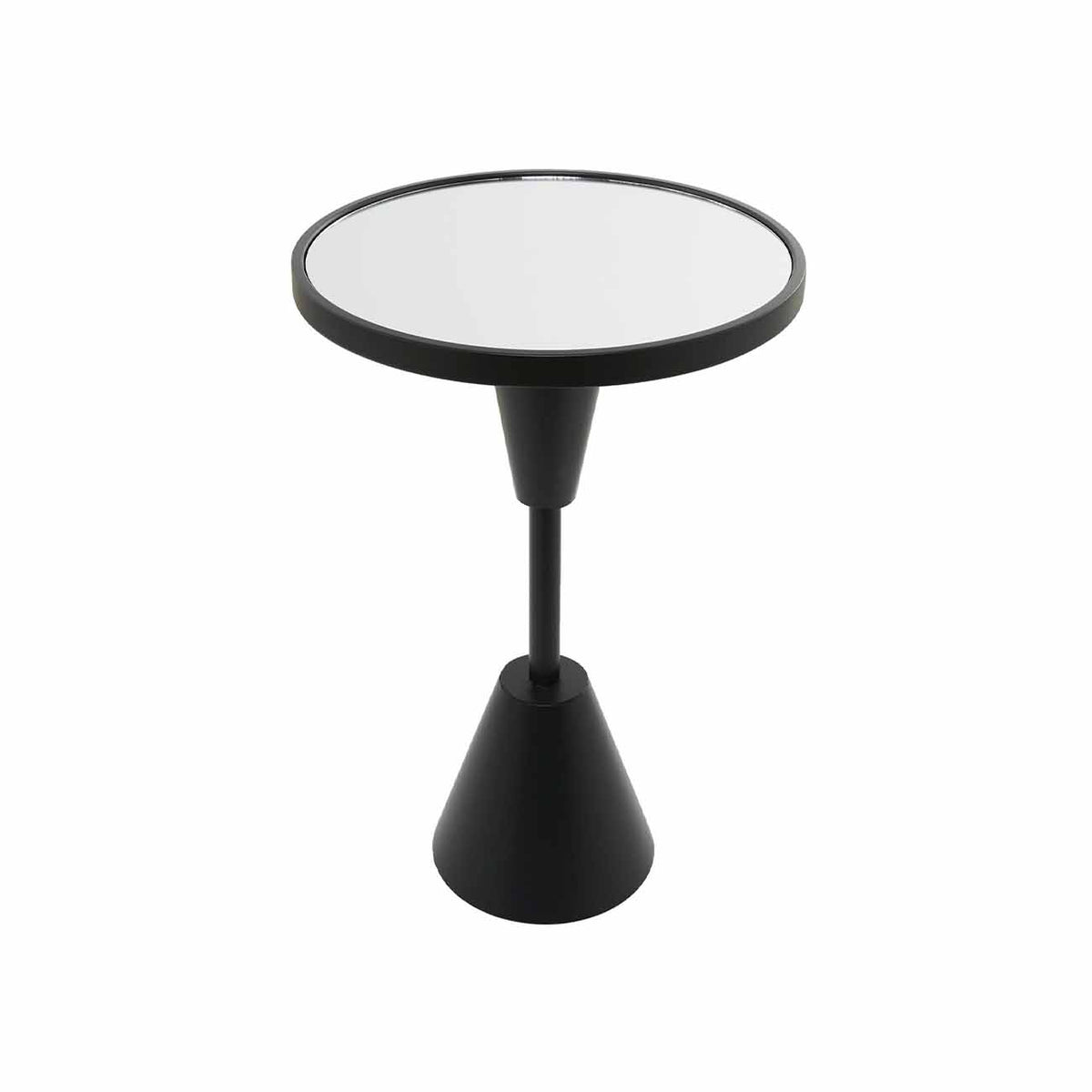 Mesa auxiliar de metal negro con vidrio espejado