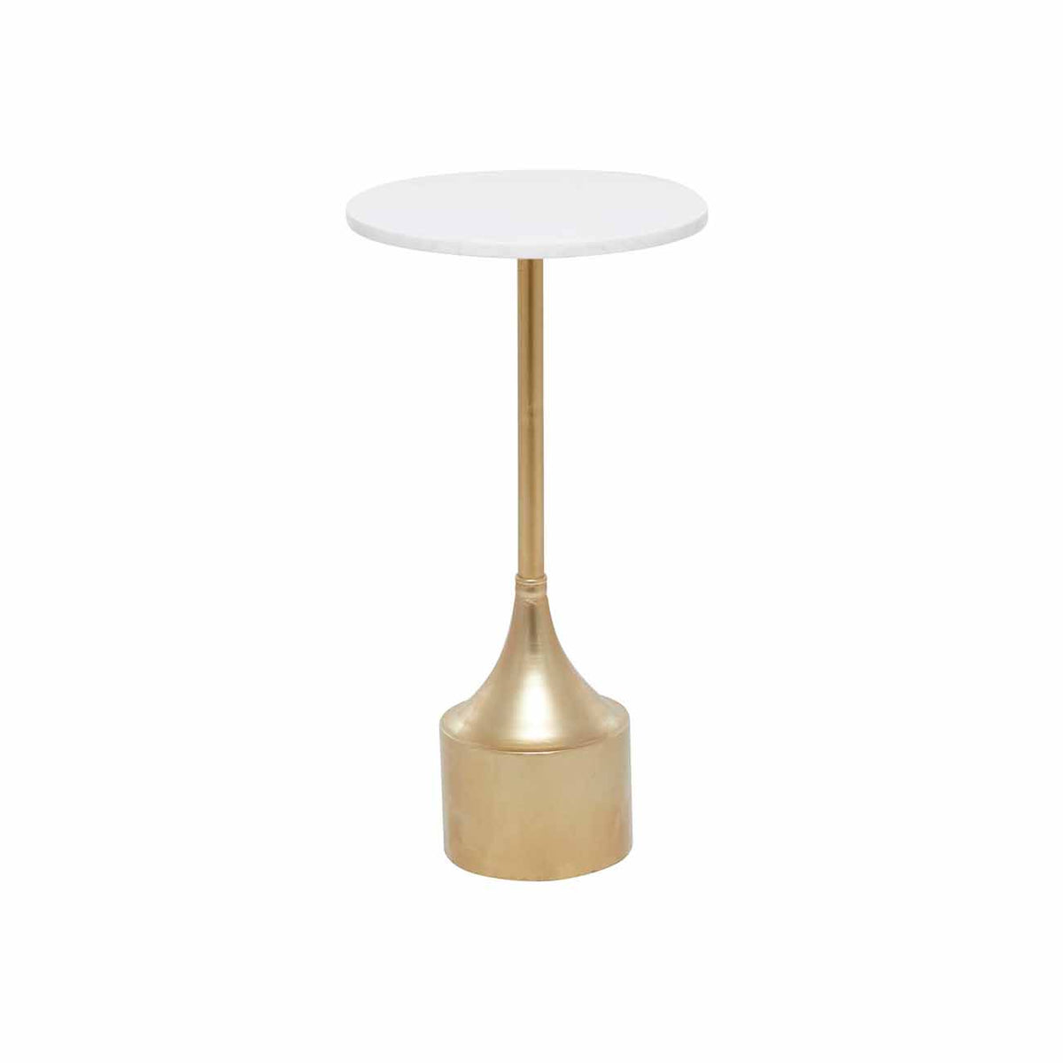 Mesa auxiliar de metal dorado con tablero de marmol negro