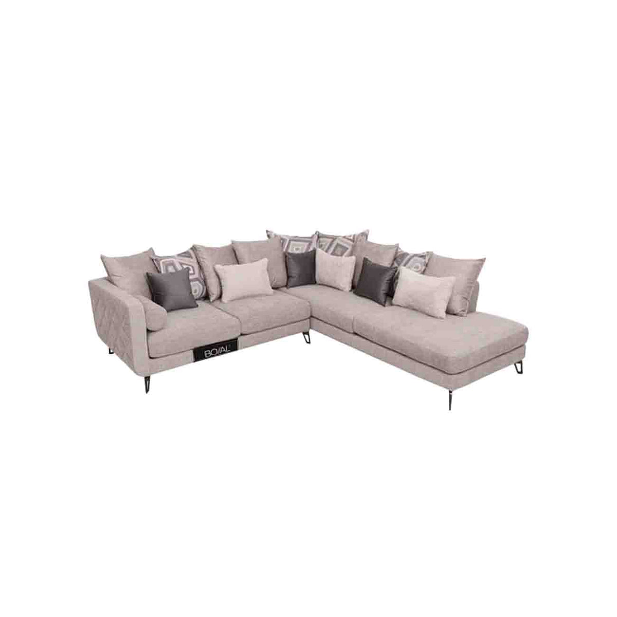 Sala esquinera Heaven color beige con cojines decorativos