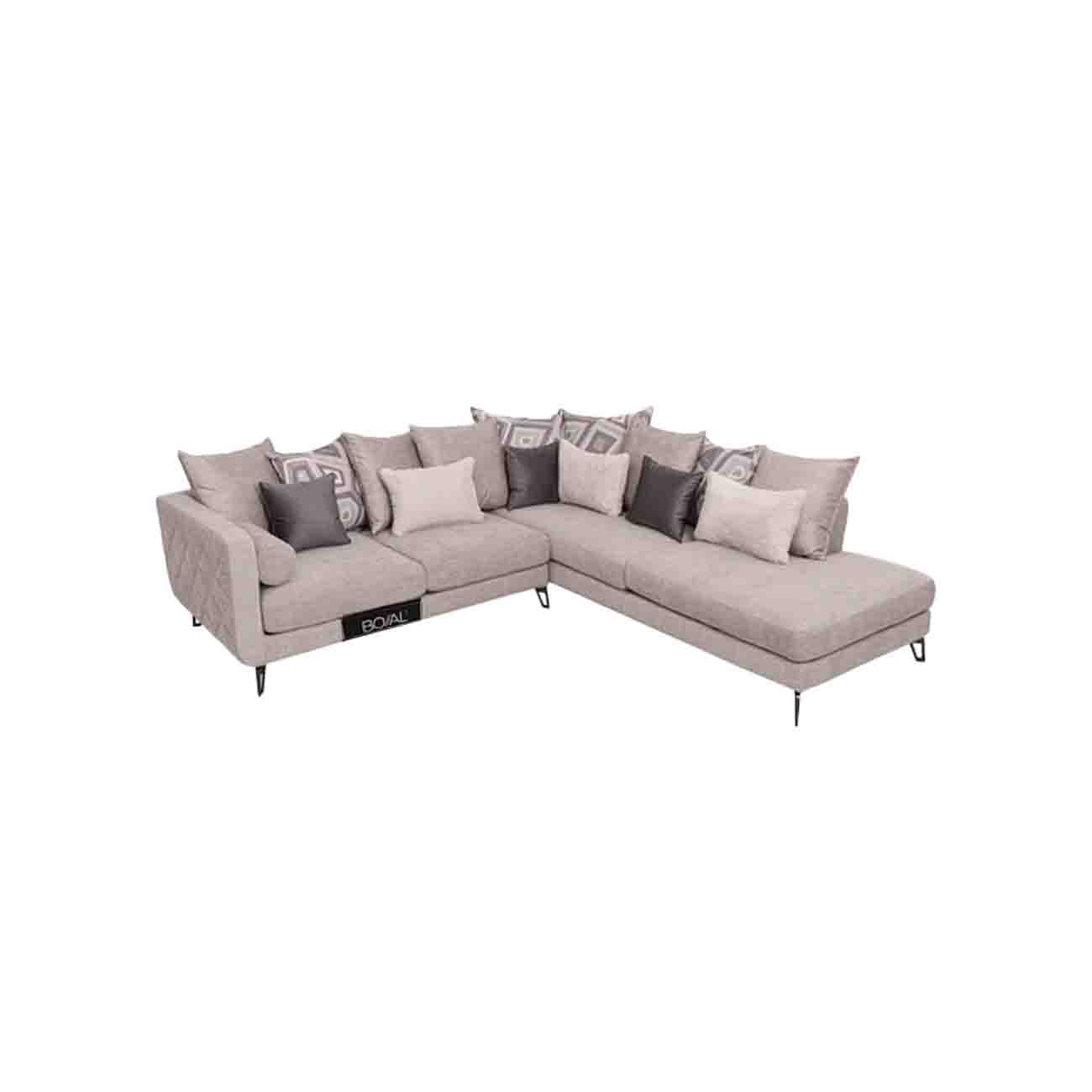 Sala esquinera Heaven color beige con cojines decorativos