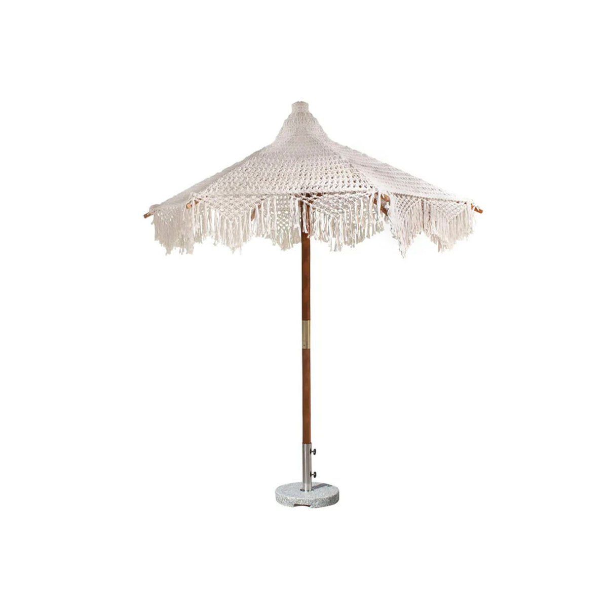 Sombrilla para exterior e interior color beige con tecnica de macrame