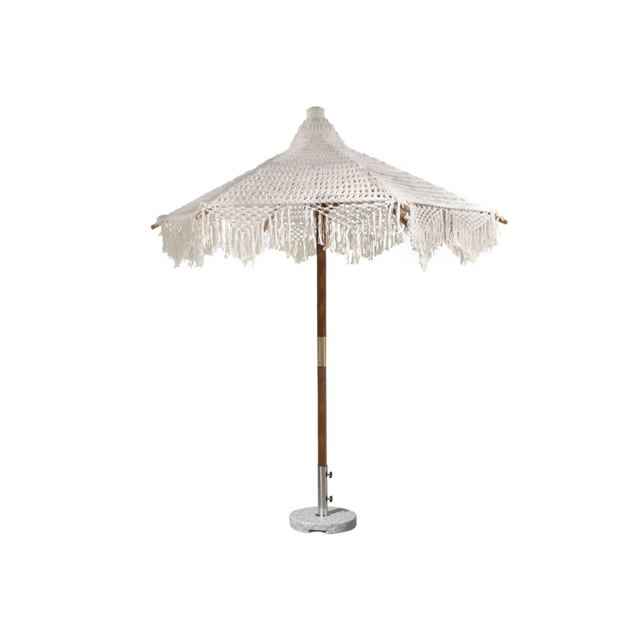 Sombrilla para exterior e interior color beige con tecnica de macrame