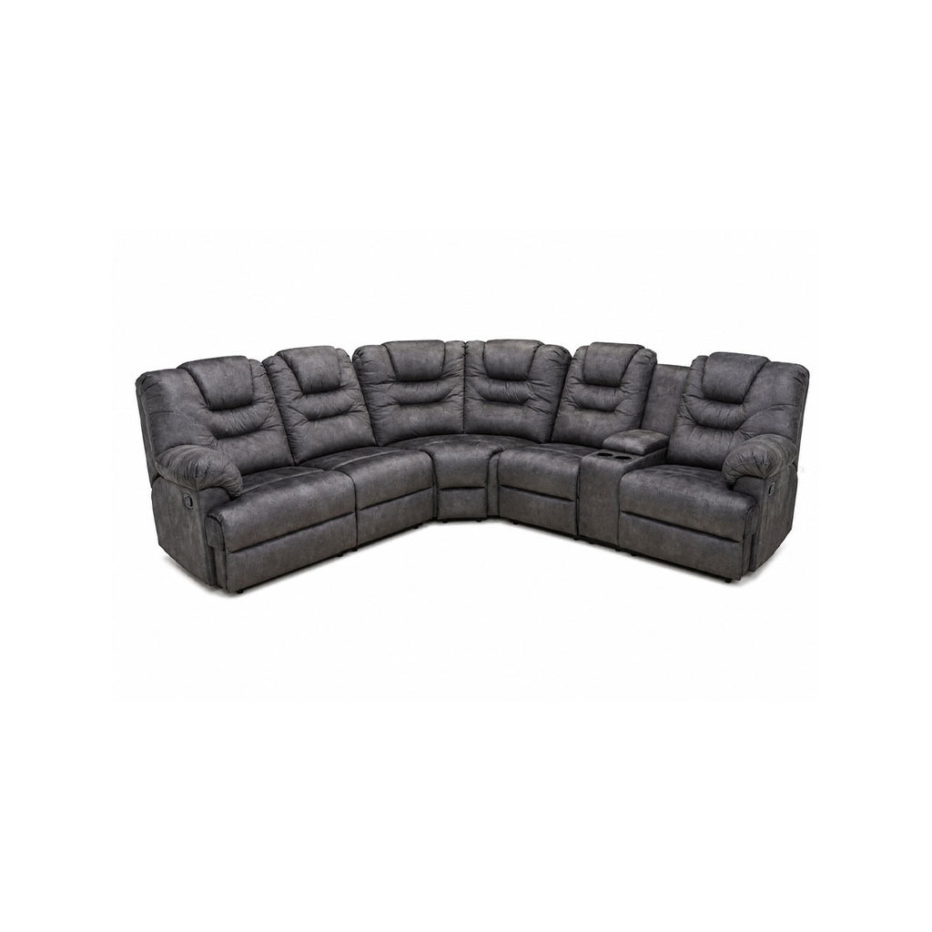 Sala media luna Barricello color gris con una consola y reclinable de gatillo