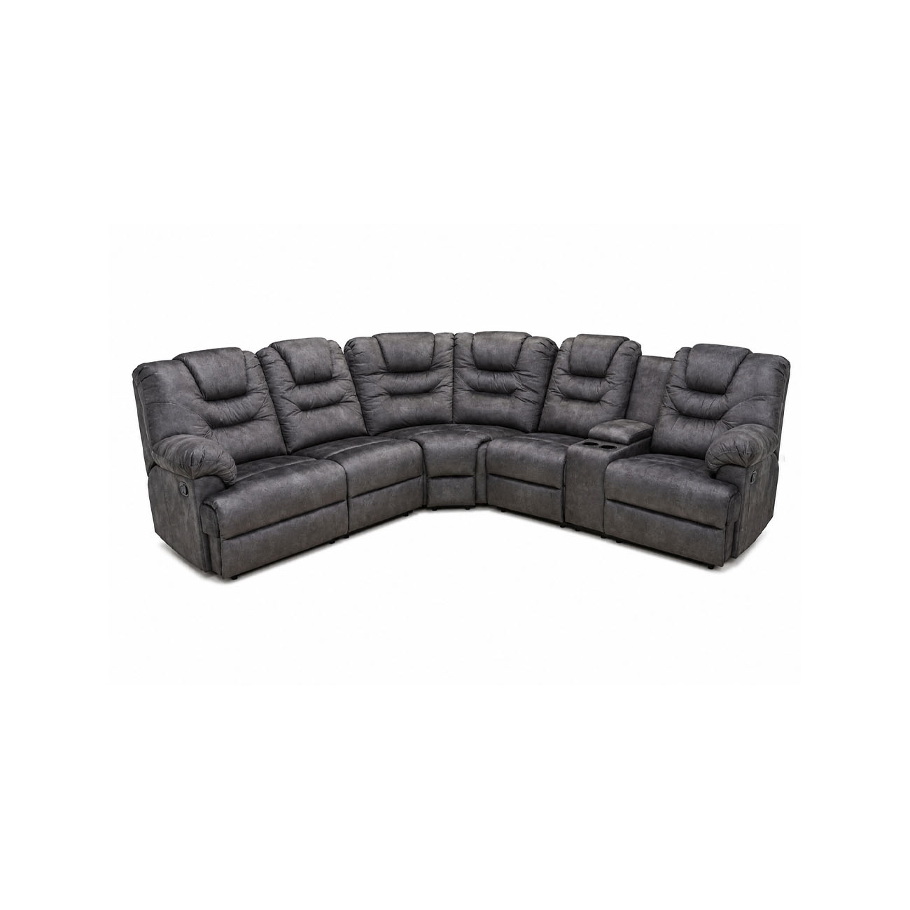 Sala media luna Barricello color gris con una consola y reclinable de gatillo
