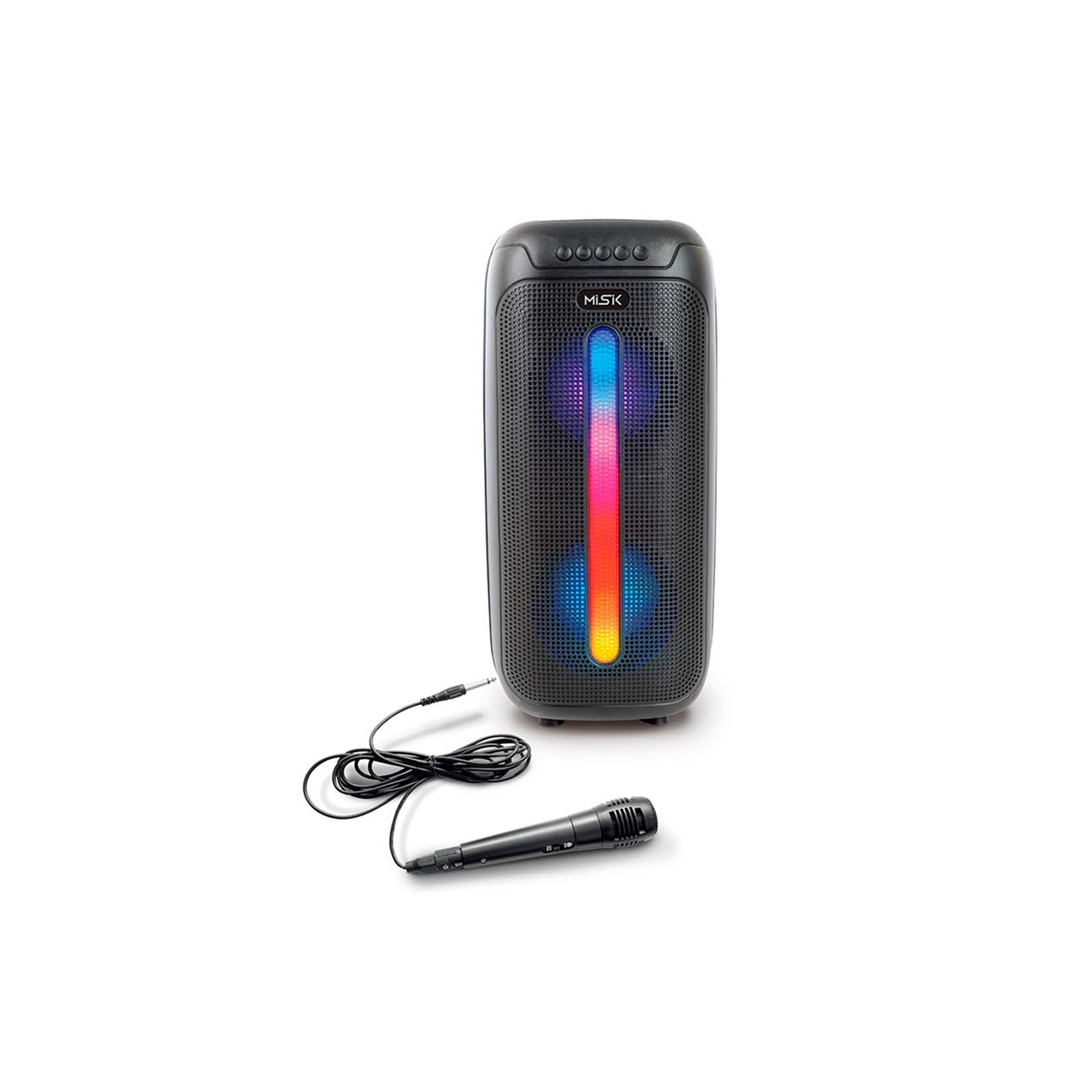Bocina misik portatil 2x4 bt aux usb led microfono