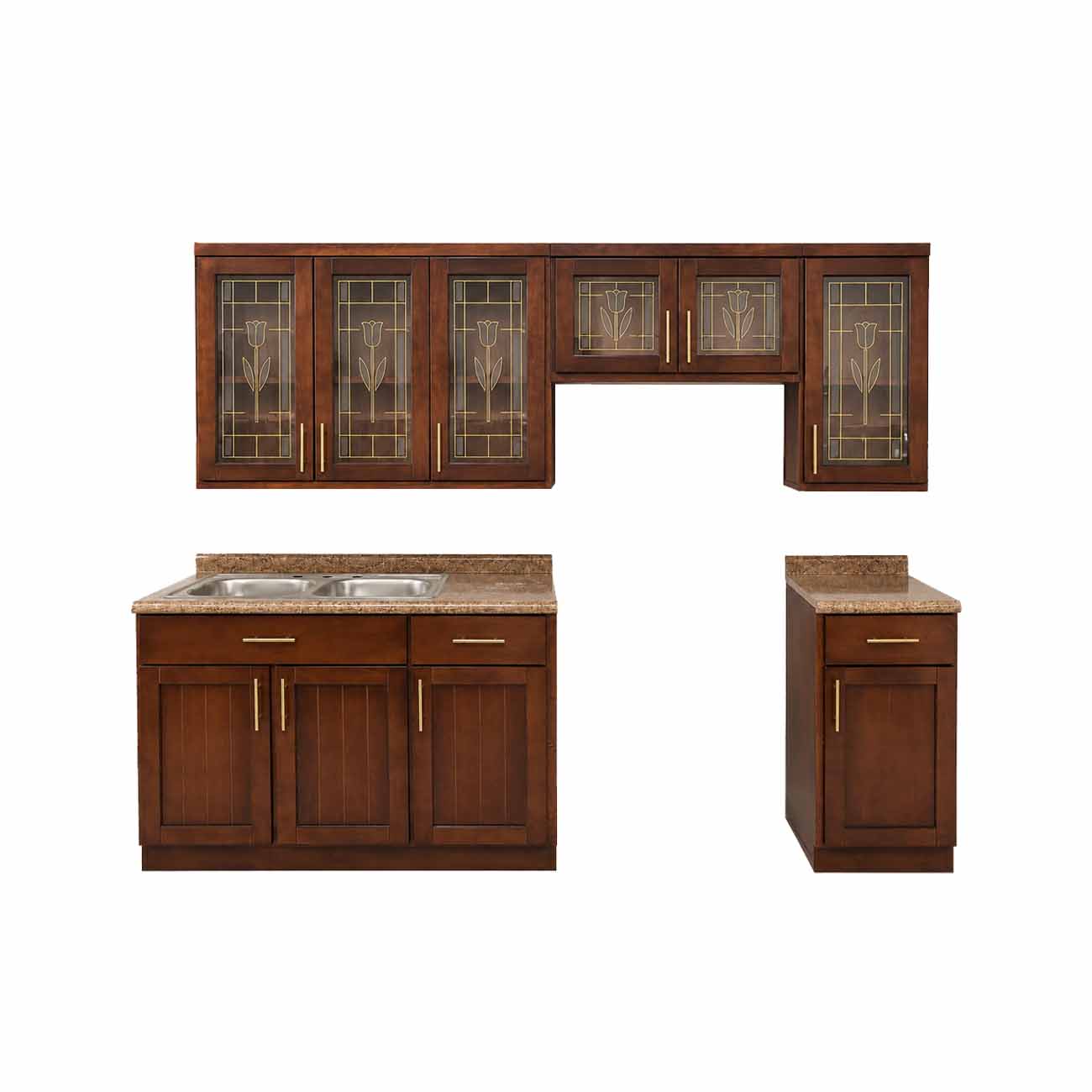Cocineta modelo Laysa de madera con vidrios esmerilados