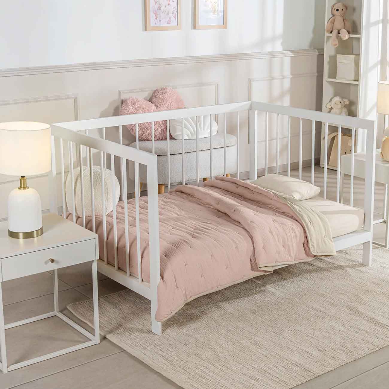 Sábana Sweet Pink para cama cuna corral, viasoft washed, máxima suavidad