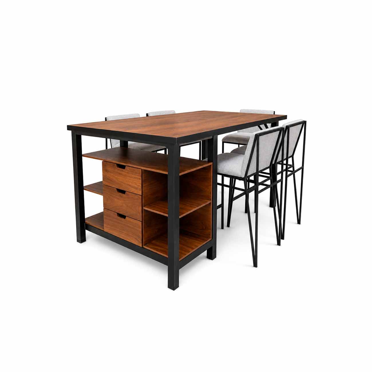 Set mesa barra Sidney con 5 sillas Prisma tapizadas en Pixel ash