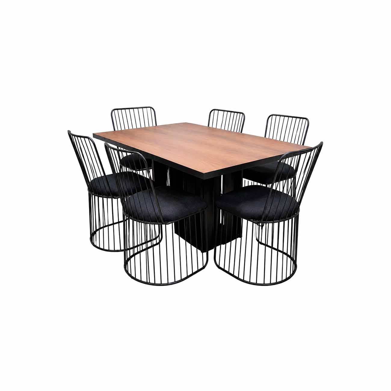 Set comedor Verti con 6 sillas Arpa tapizadas en Mar grafito