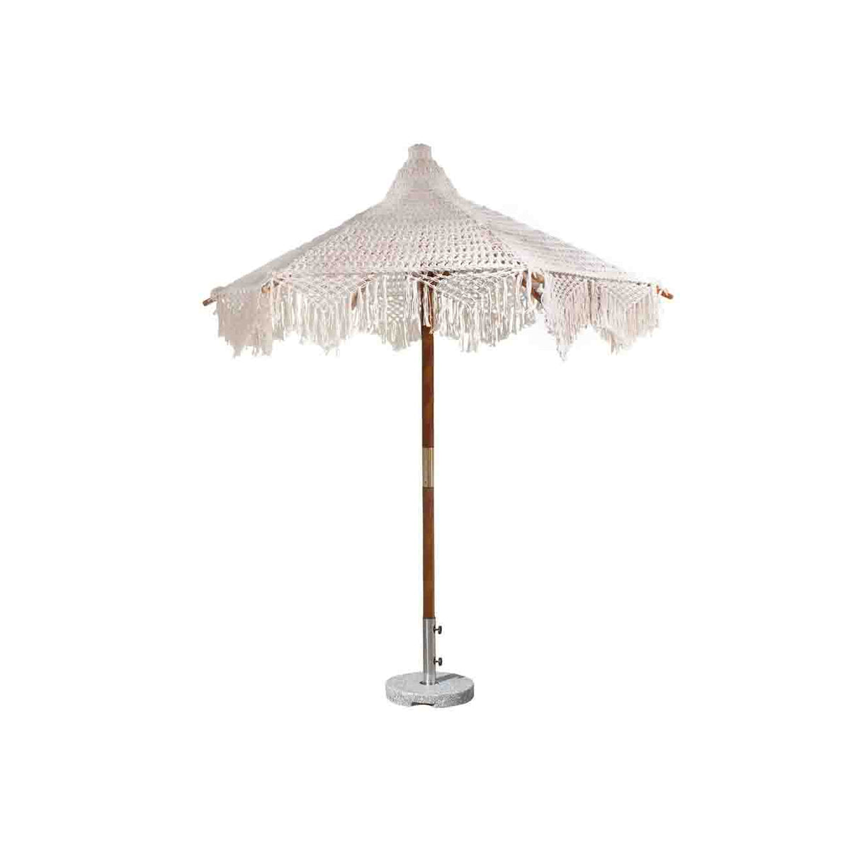 Sombrilla modelo Bohochic para exterior e interior color beige con base