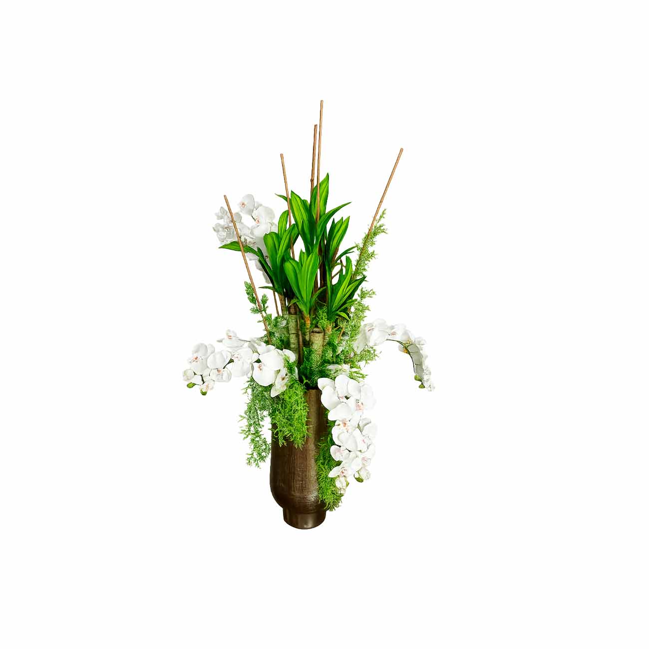 JARRON DECORATIVO CON ORQUIDEAS BLANCAS