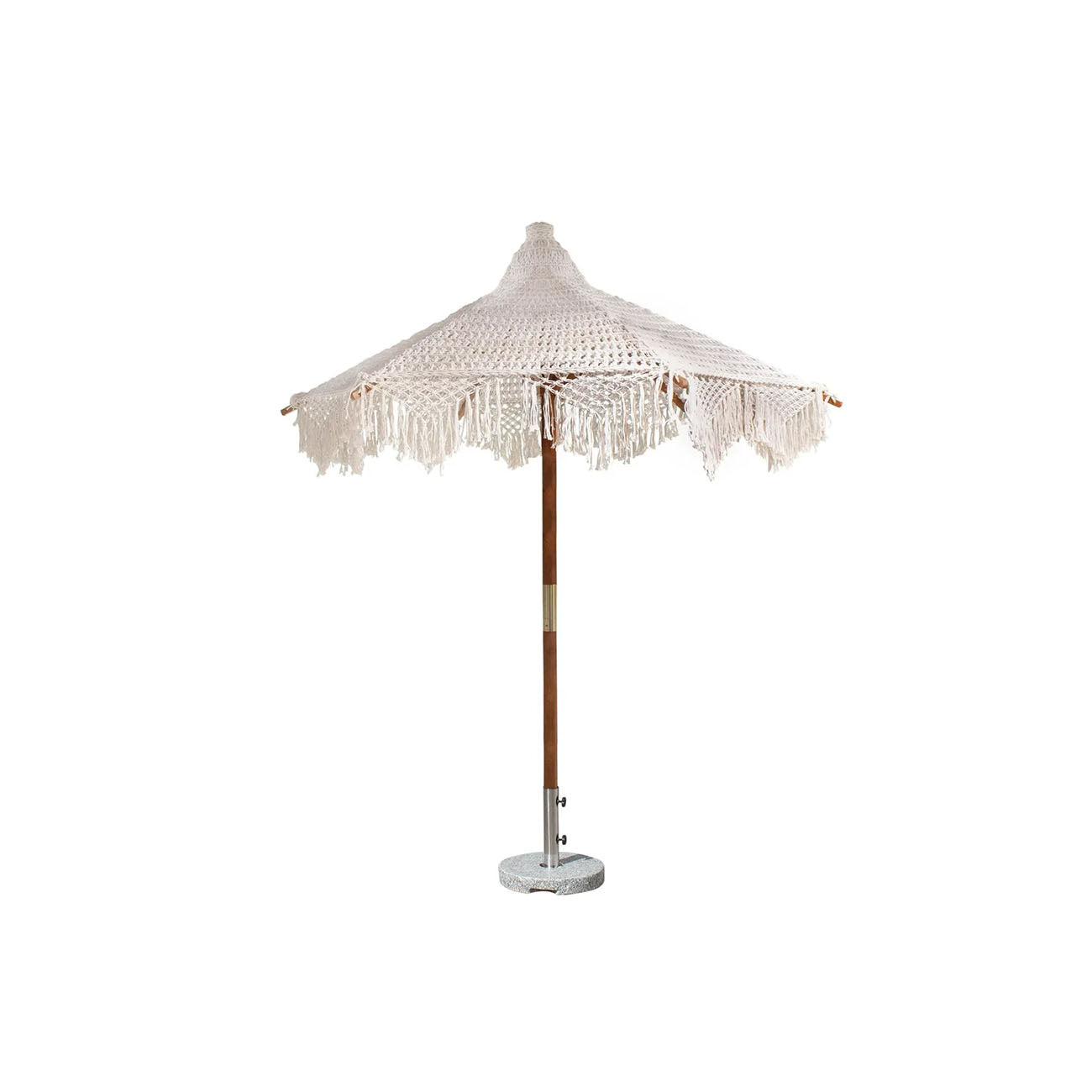 Sombrilla para exterior Bohochic con base de piedra gris