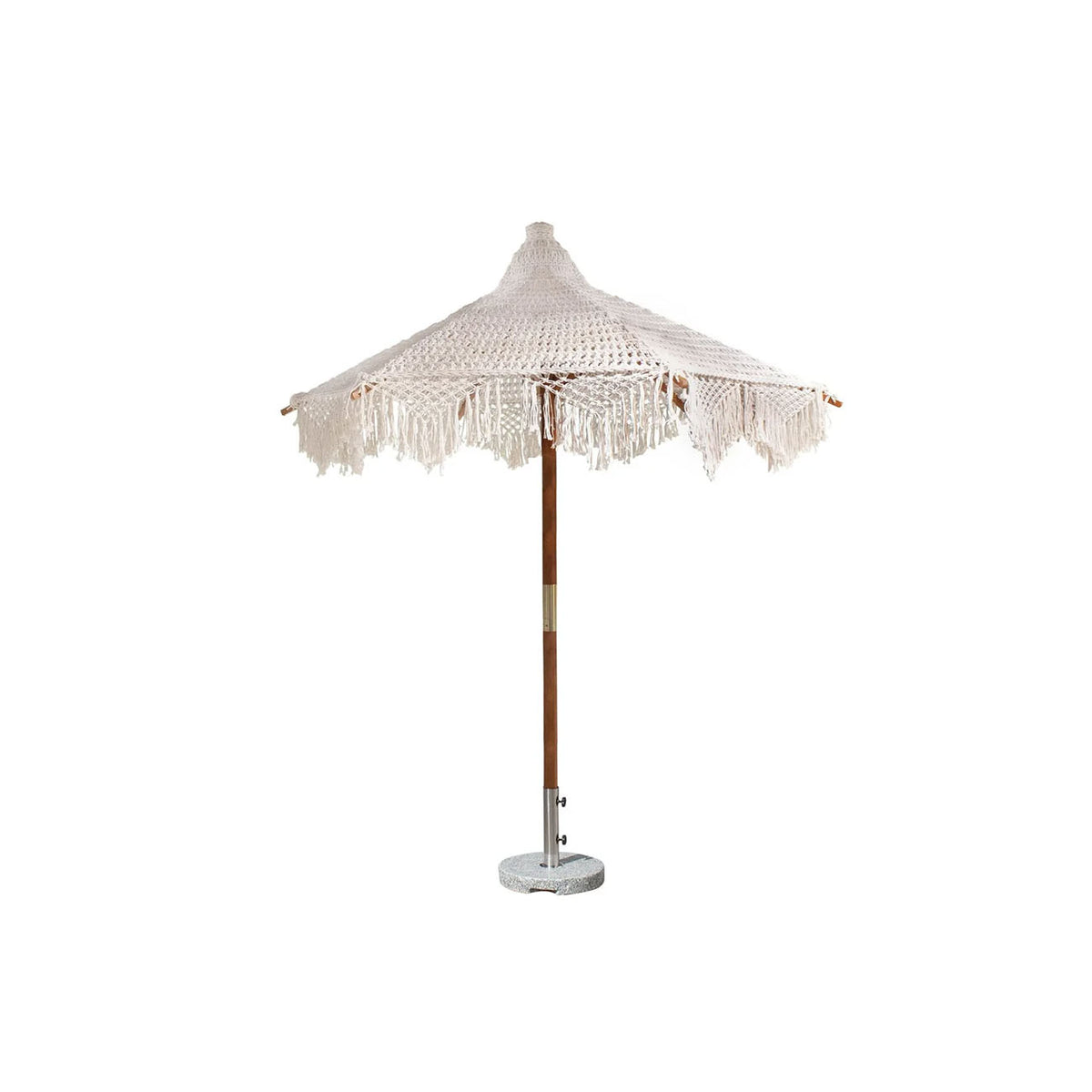 Sombrilla para exterior Bohochic con base de piedra gris