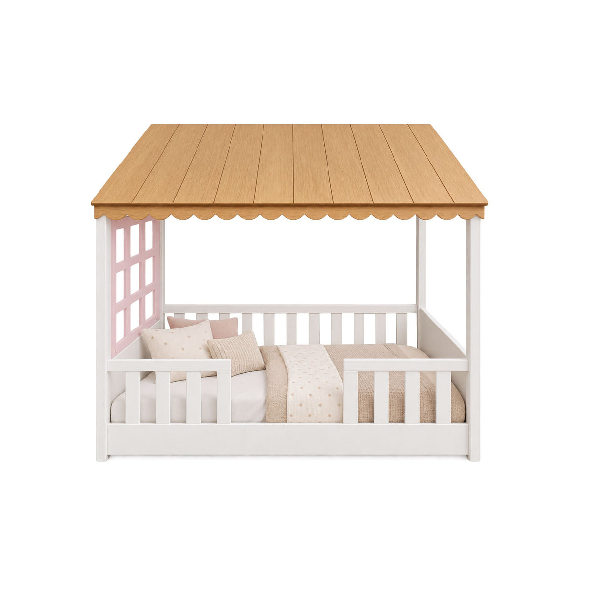 Cama cuna en forma de casita color encino