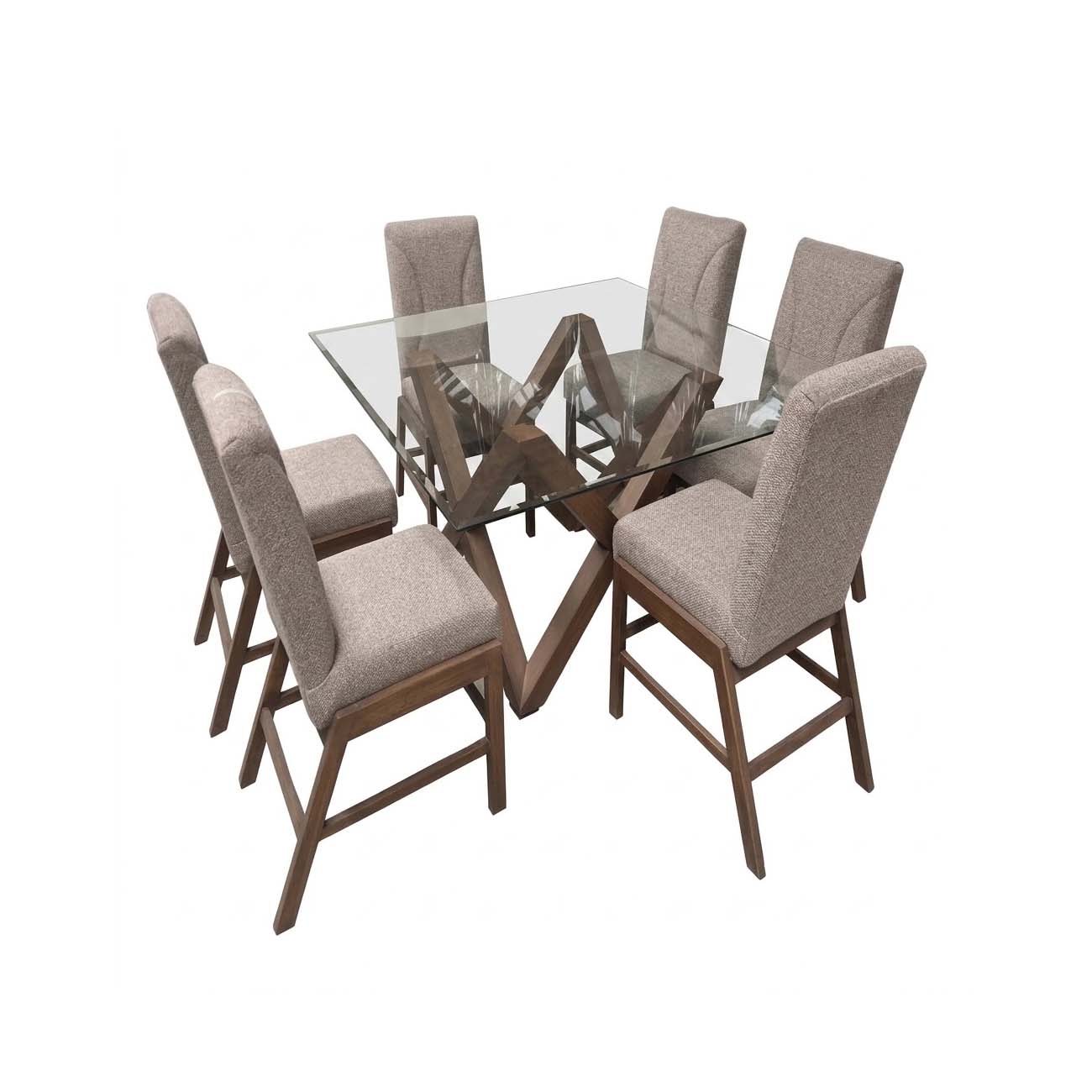 Comedor Sky De Luxe Parota con cristal y 6 sillas brownie