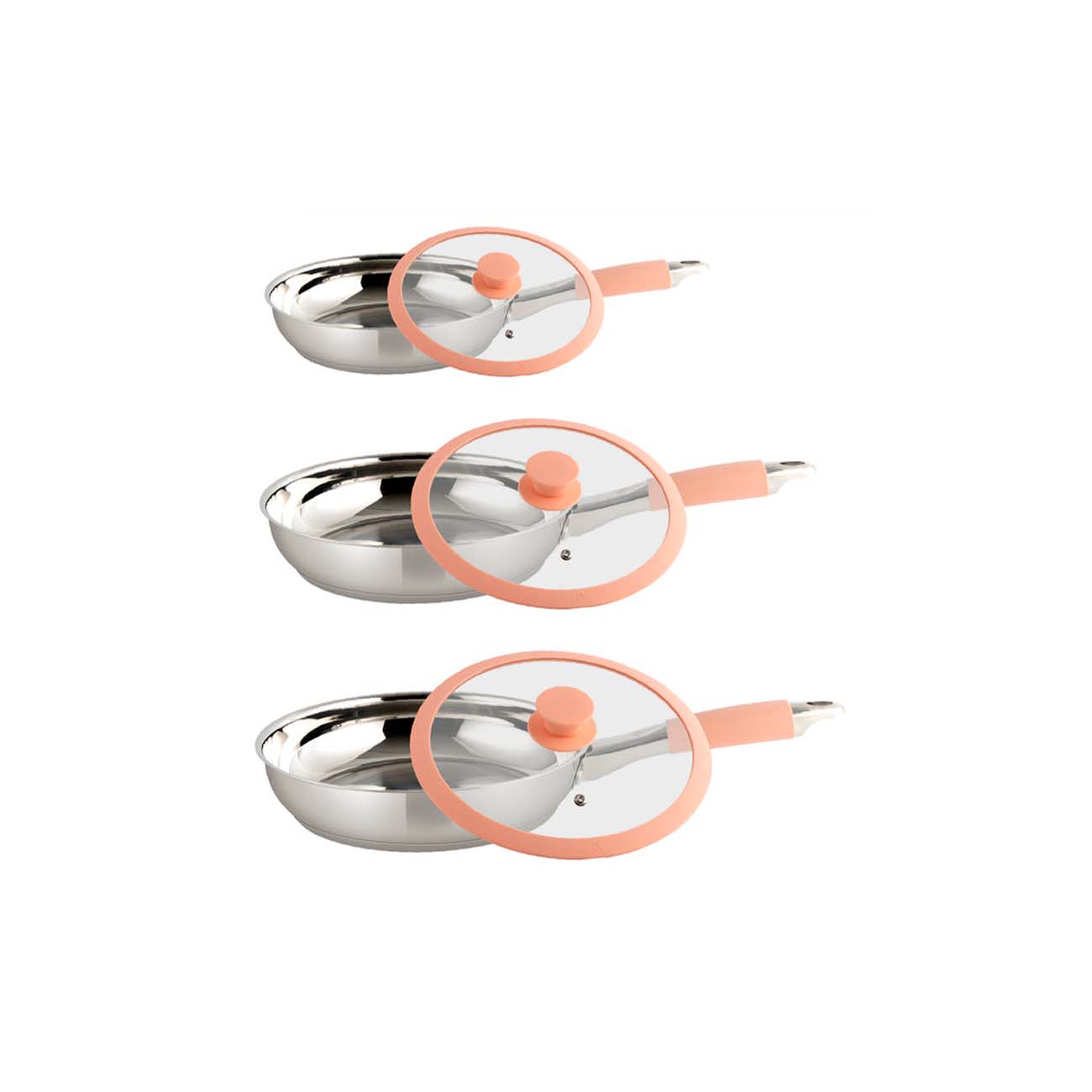JUEGO DE SARTENES ACERO INOX 6 PIEZAS ROSA