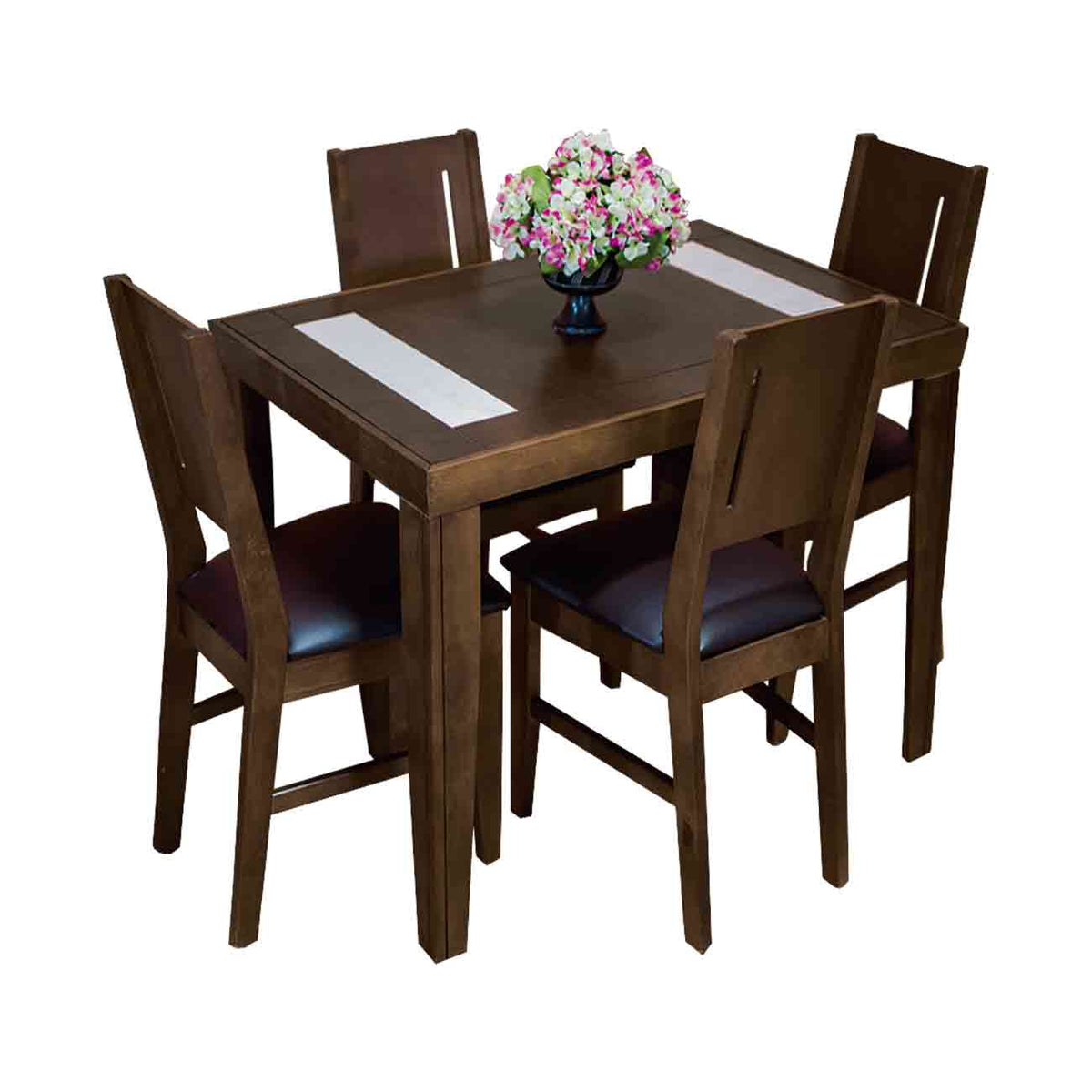 Comedor Mali de 4 sillas color nogal