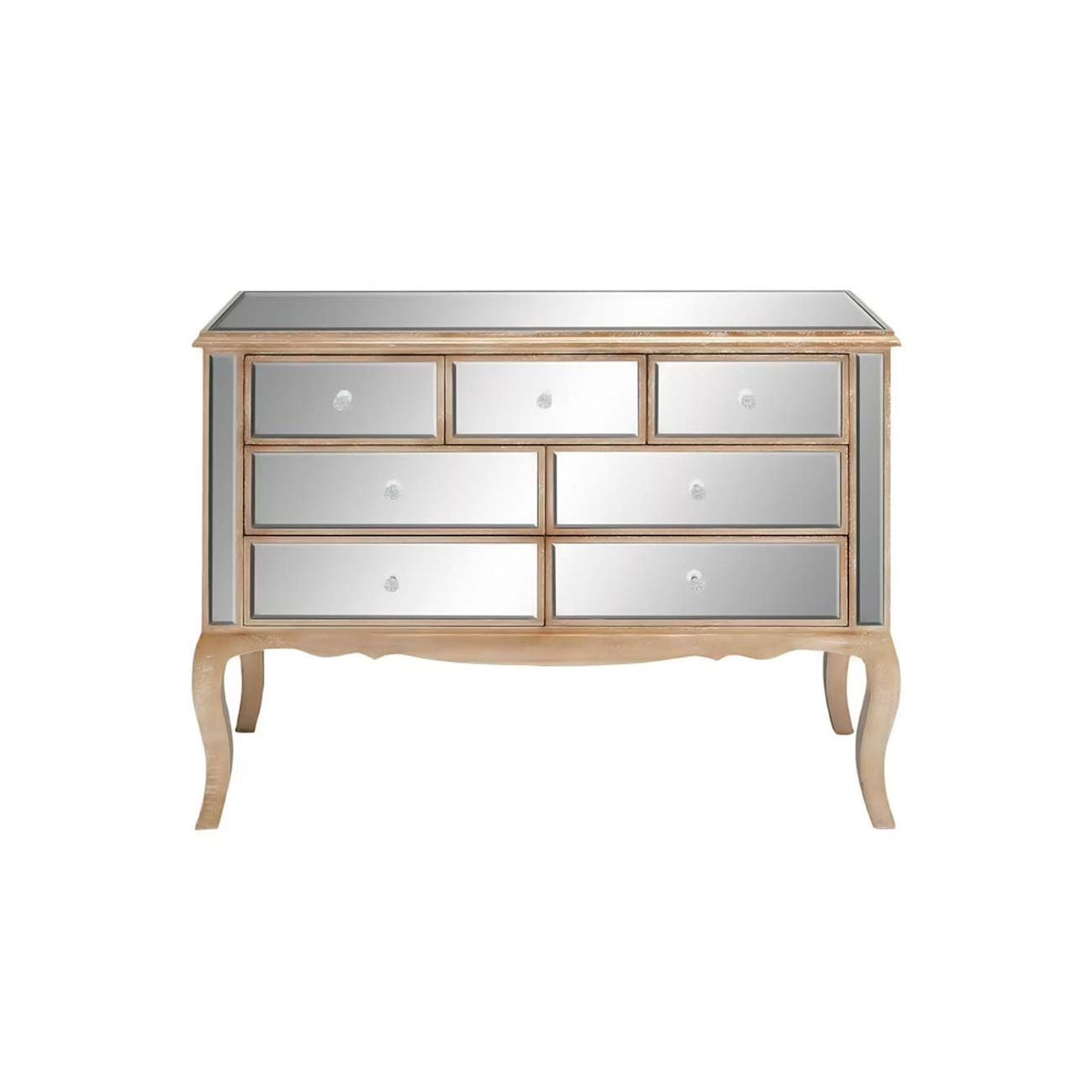 Consola de madera color champán con espejo