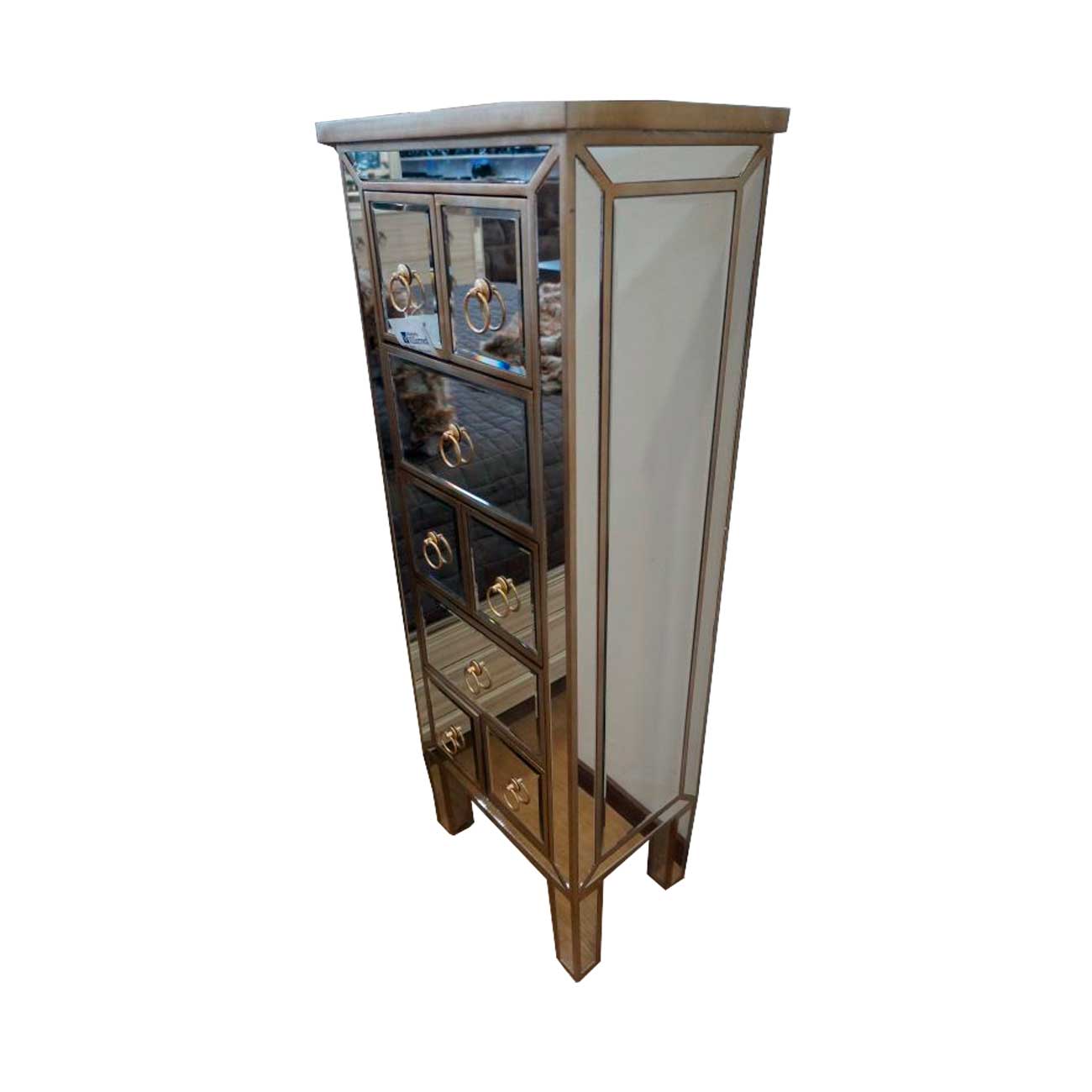 Consola de madera beige con espejos