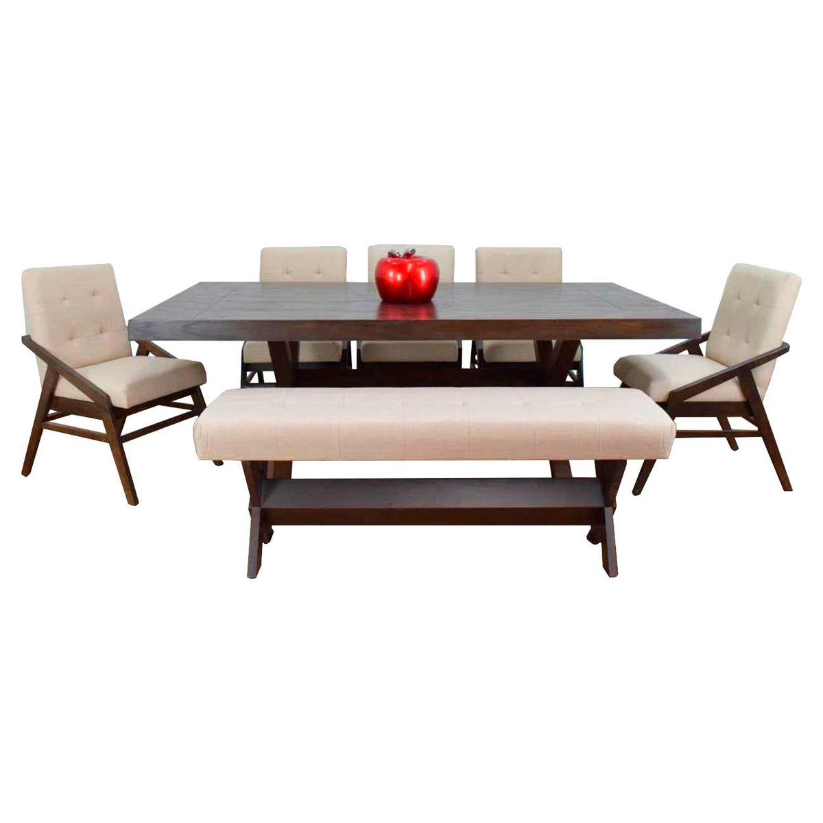Comedor Vintage de 5 sillas y una banca beige