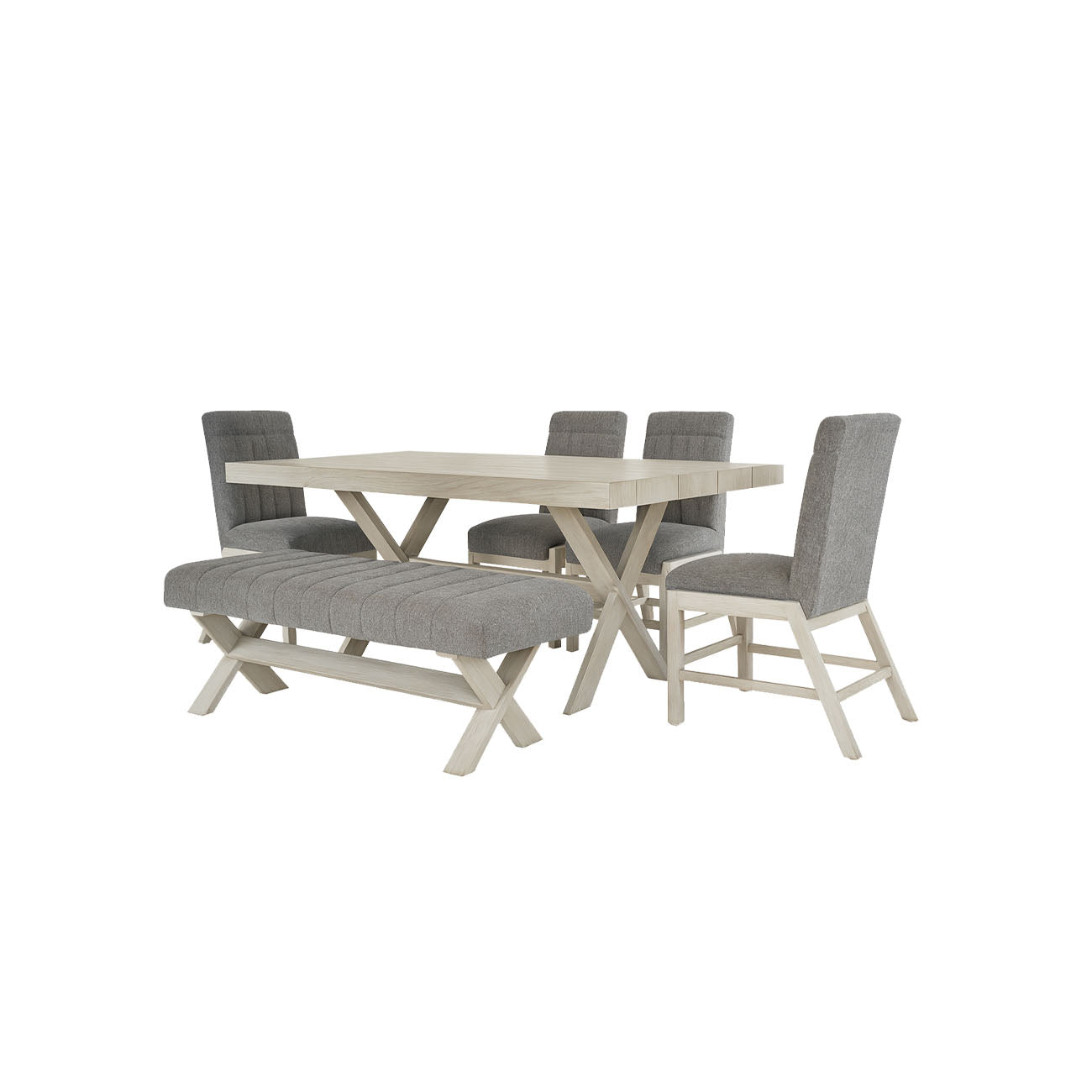 Comedor Brownie de 4 sillas y una banca color gris