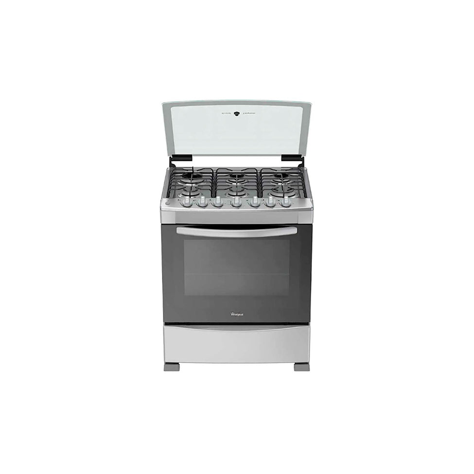 Estufa whirlpool 30 pulgadas silver 76 cm con capelo de cristal templado