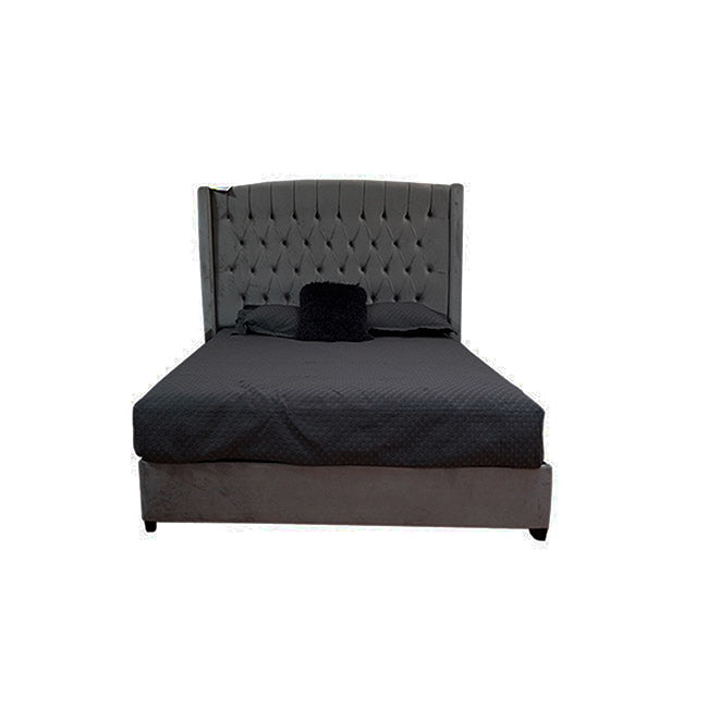 Cama matrimonial Greco de tela color gris terciopelo