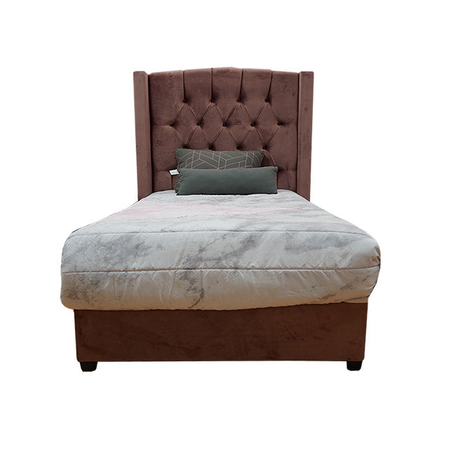 Cama individual Greco de tela color rosa