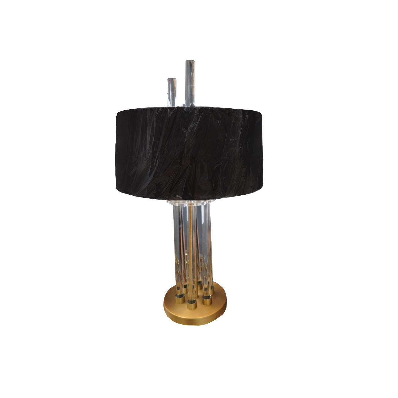 LAMPARA DE MESA COLOR TRANSLUCIDO ORO ANTIQUE CUERPO DE CRISTAL Y BASE METALICA PANTALLA CILINDRICA