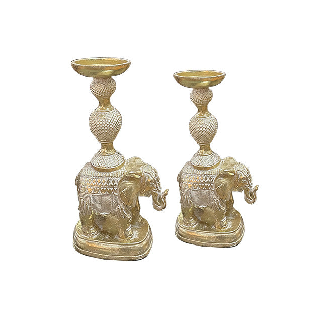 SET DE 2 CANDELABRO ELEFANTE BLANCO DORADO