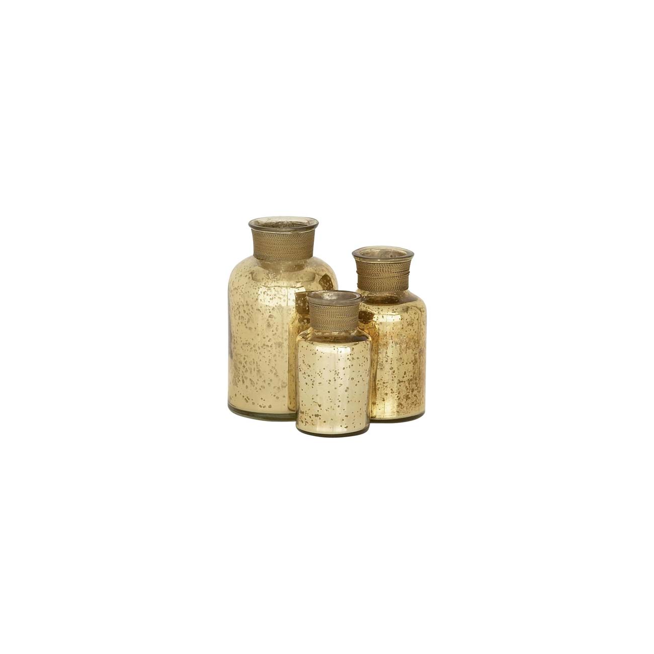 SET DE 3 BOTELLAS DE CRISTAL COLOR ORO