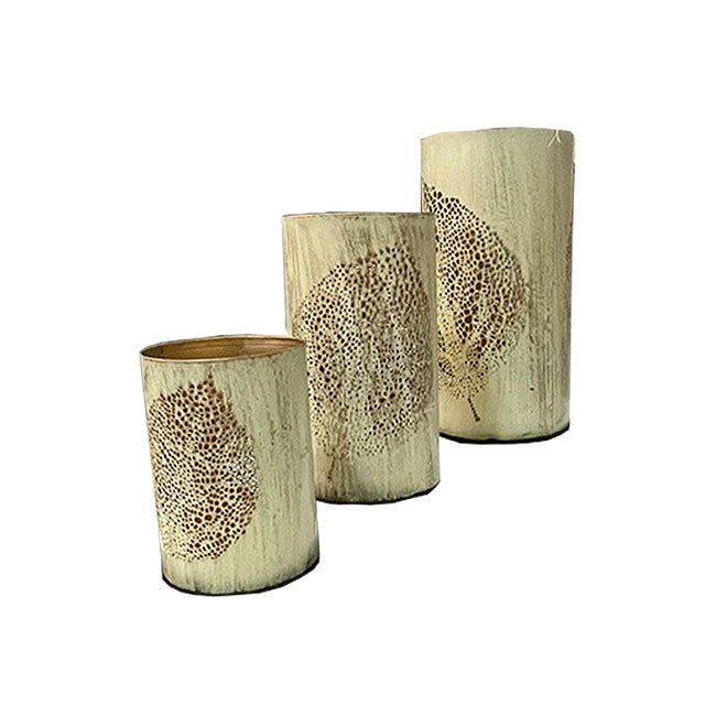 SET DE 3 PORTA VELAS  HOJA