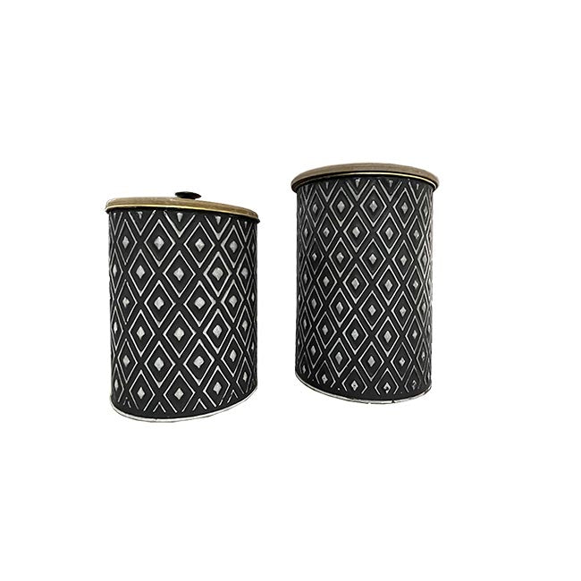SET DE DOS JARRONES CON TAPA EN CERAMICA ROMBOS NEGRO