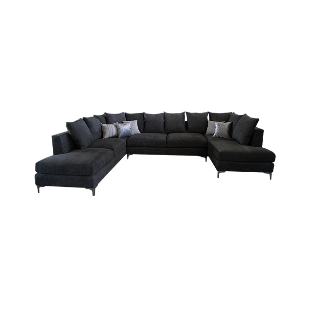Sala modular Klia de tela color negro con cojines decorativos