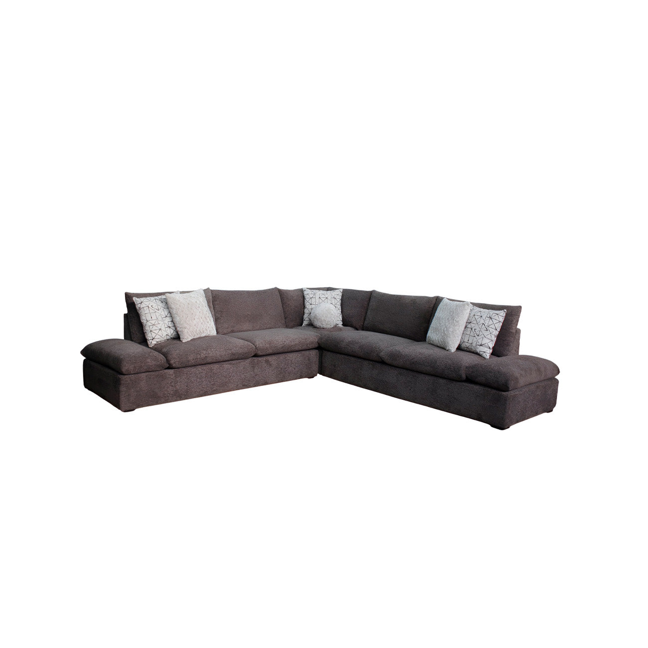 Sala modular Faryl color cafe con cojines decorativos