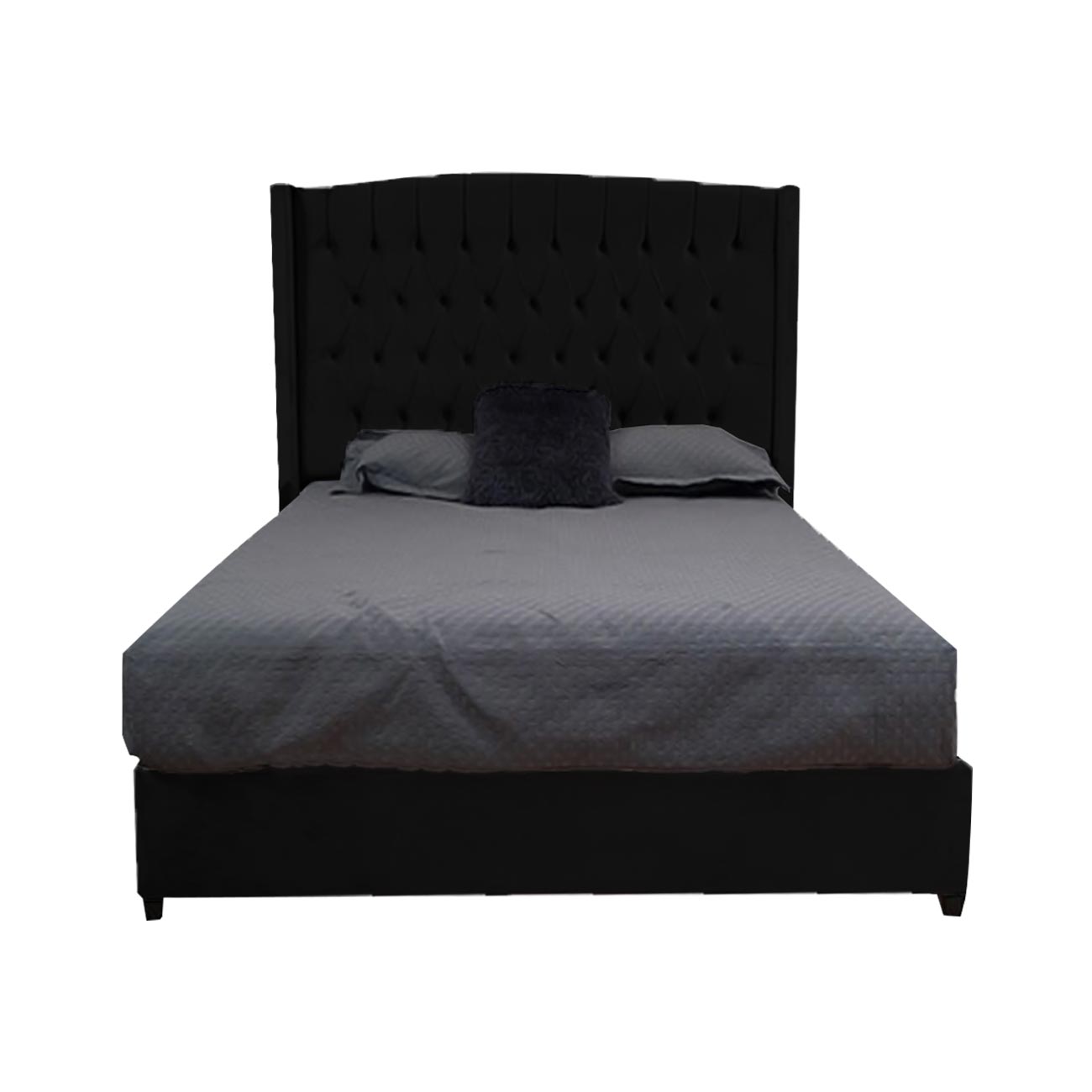 Cama matrimonial Greco de tela color negro terciopelo