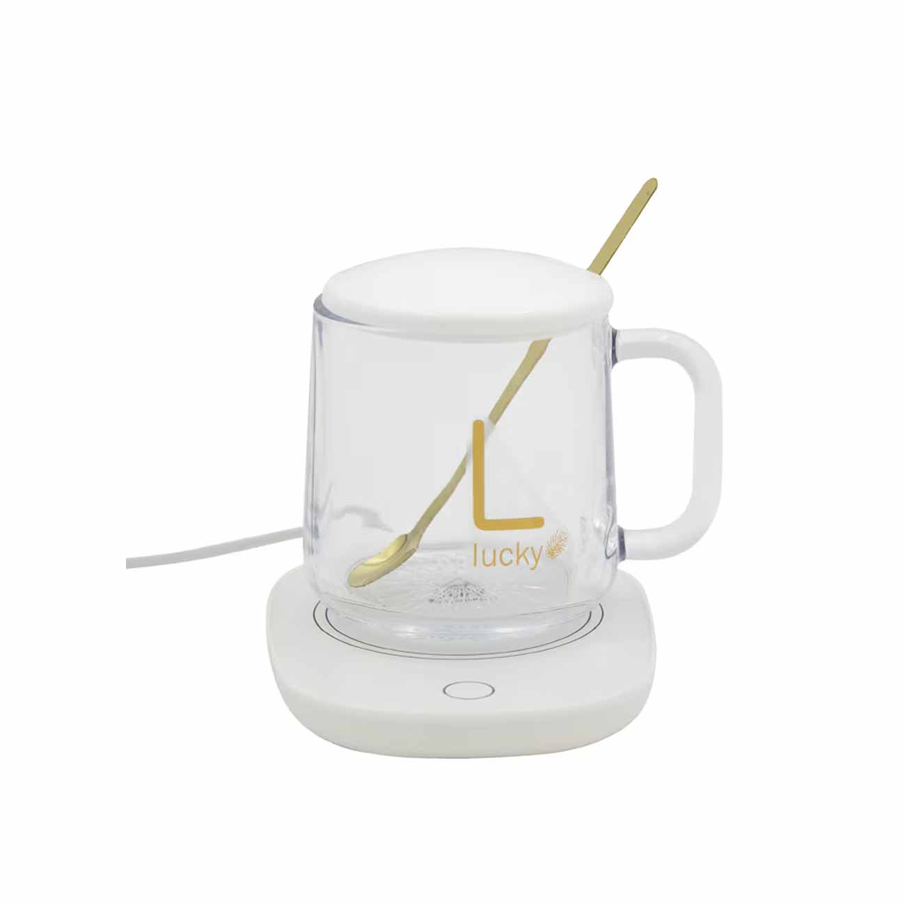 TAZA TRANSPARENTE CON CALENTADOR  BLANCA
