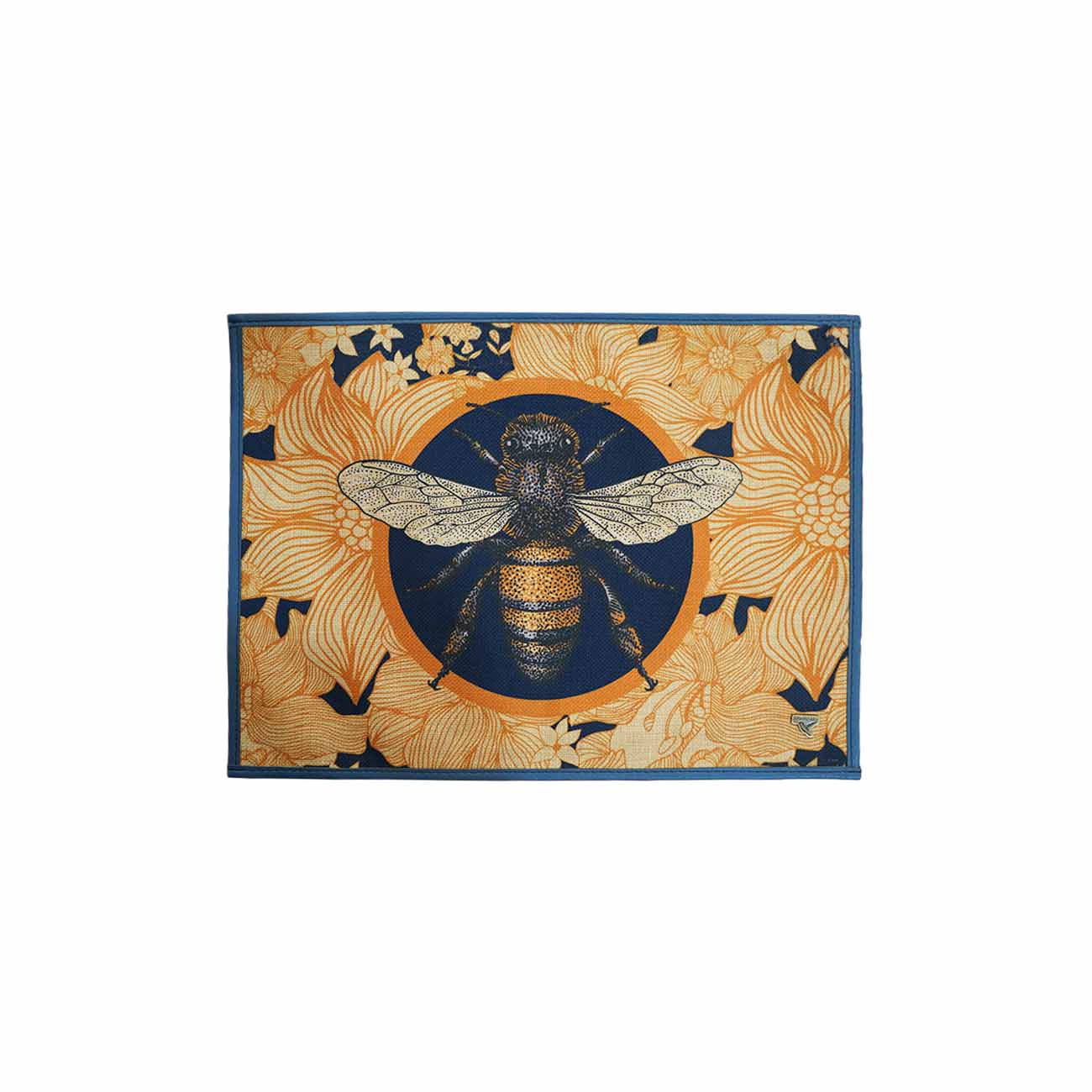 Yute Beige mantel Rectangular abeja Azul-panal