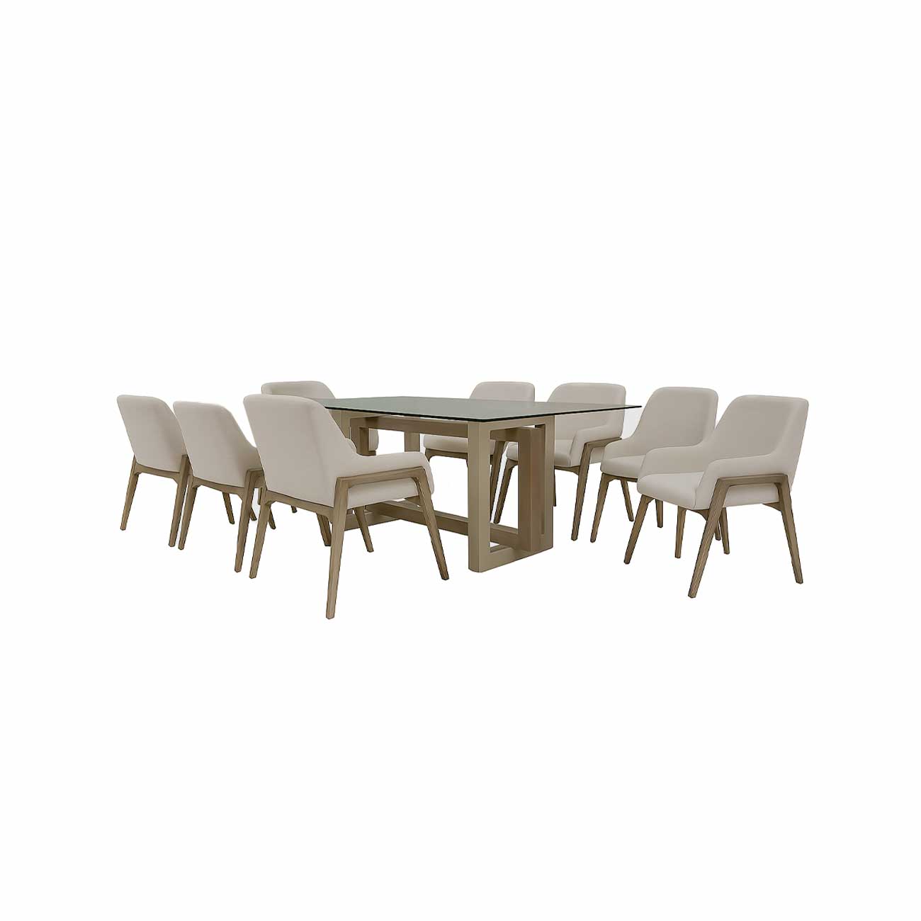 Comedor modelo Dinamarca 8 sillas Michigan tela Bruna Ivory