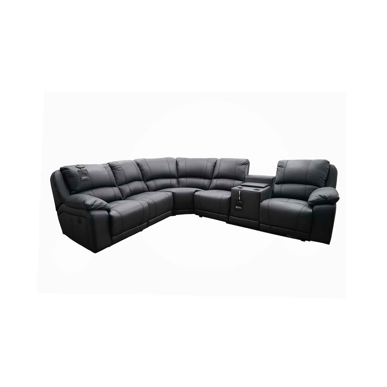 Sala modular Carter color negro con dos reclinables electricos y una consola